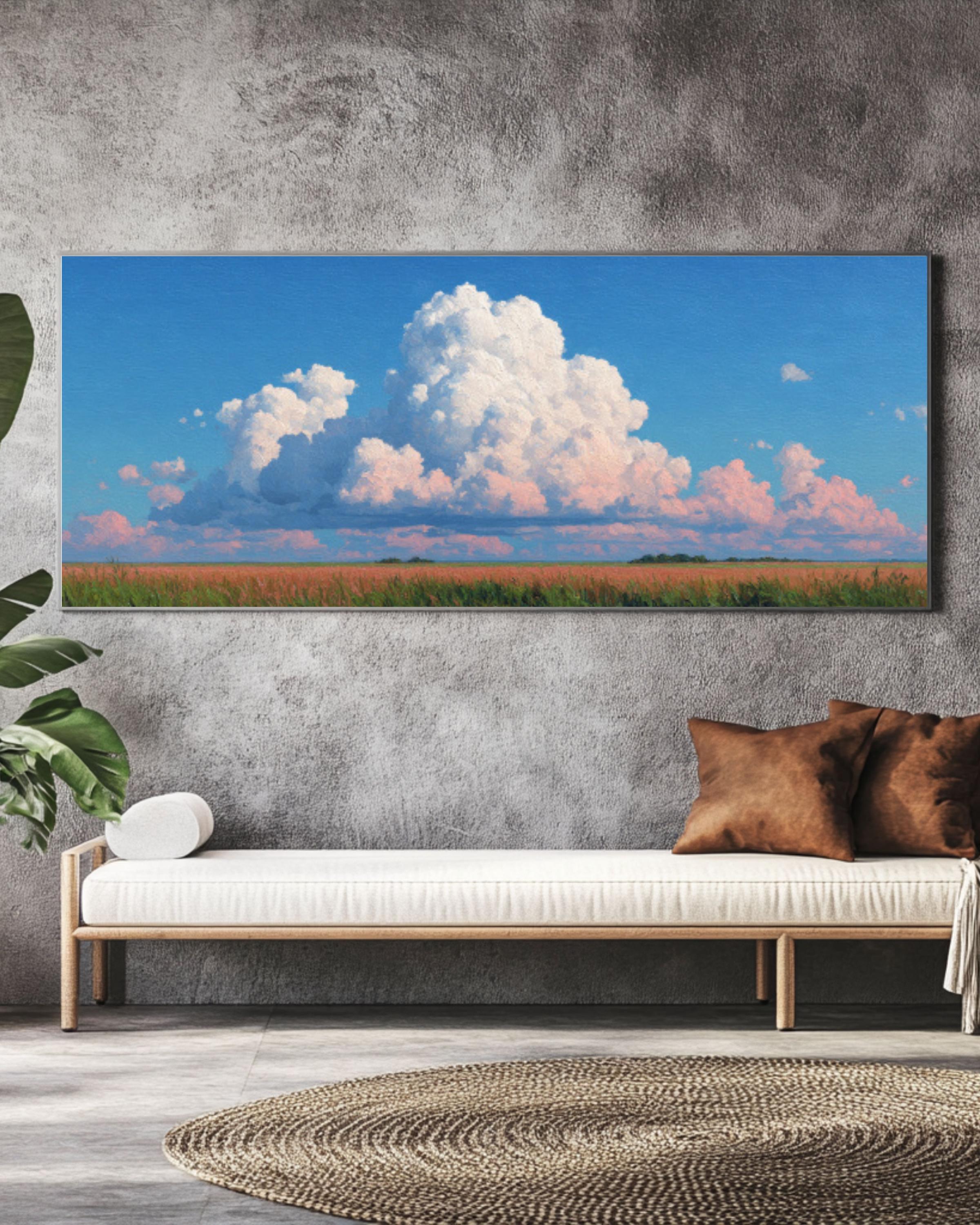 White Cloud Landscape Canvas Art – Vintage Sky Painting