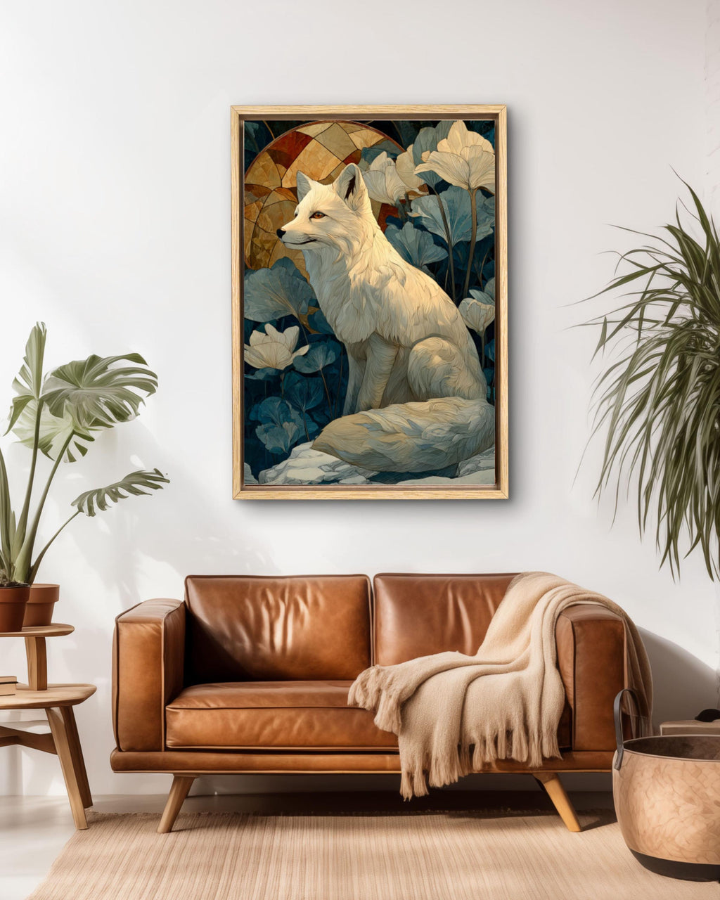 White Fox Winter Canvas Art – William Morris Style Wildlife Print