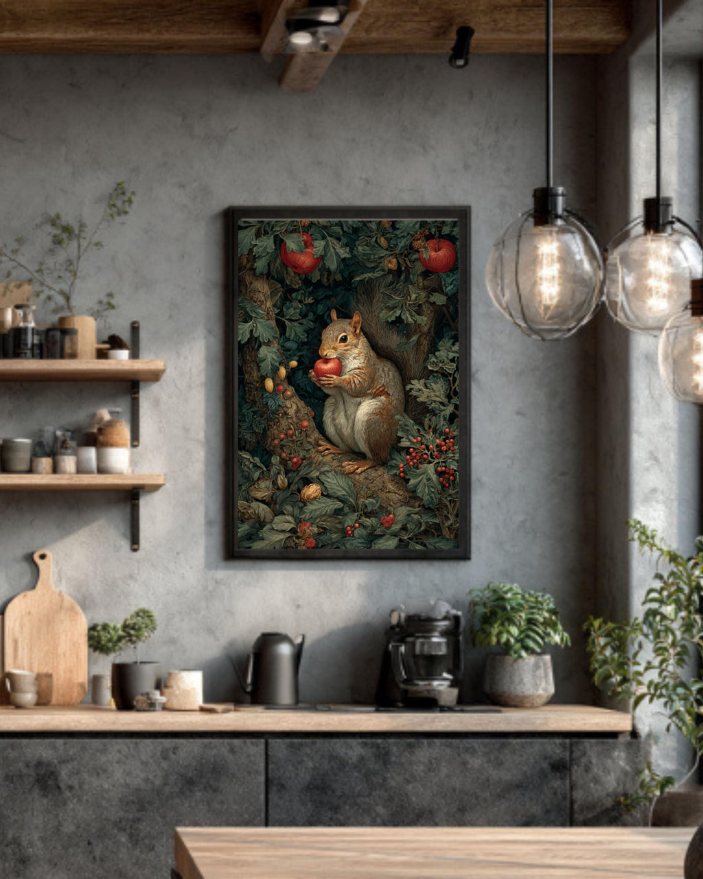 Woodland Squirrel with Apple Canvas Art – Vintage Style