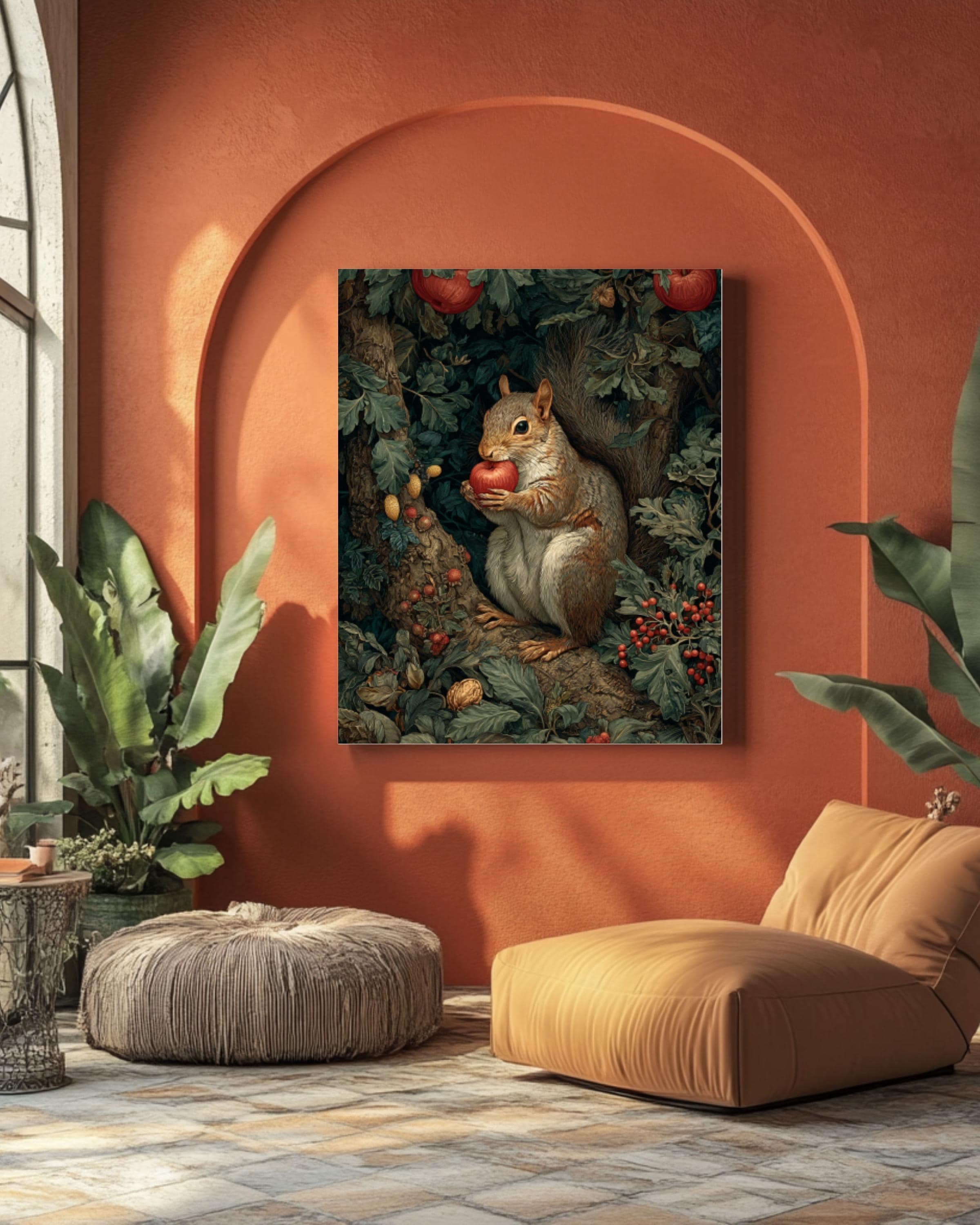 Woodland Squirrel with Apple Canvas Art – Vintage Style