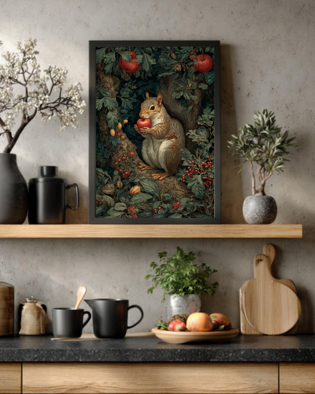 Woodland Squirrel with Apple Canvas Art – Vintage Style