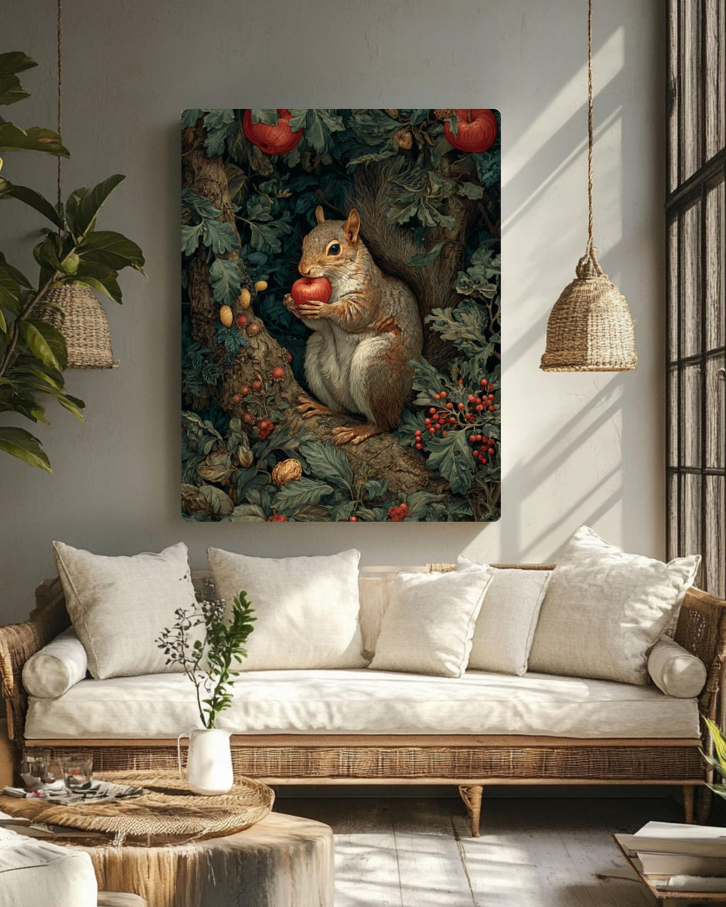 Woodland Squirrel with Apple Canvas Art – Vintage Style