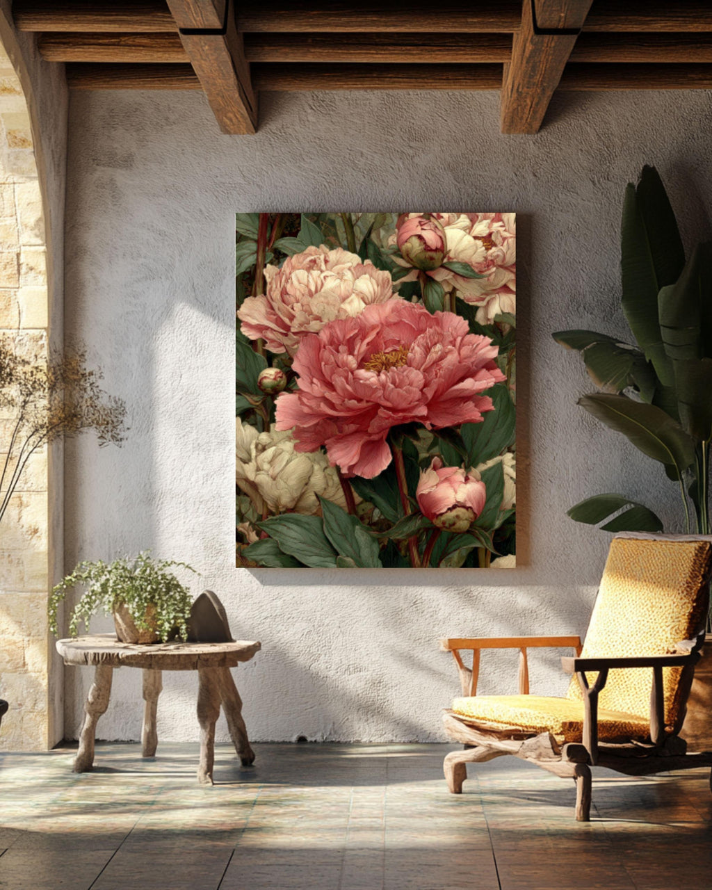 Victorian Peony Print: William Morris Style Botanical Art Canvas Wall Art – Modern Decor Print