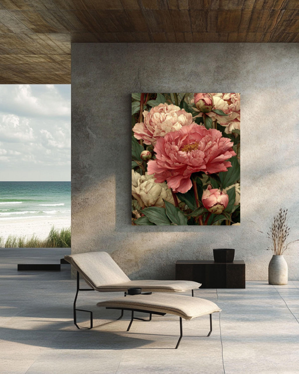 Victorian Peony Print: William Morris Style Botanical Art Canvas Wall Art – Modern Decor Print