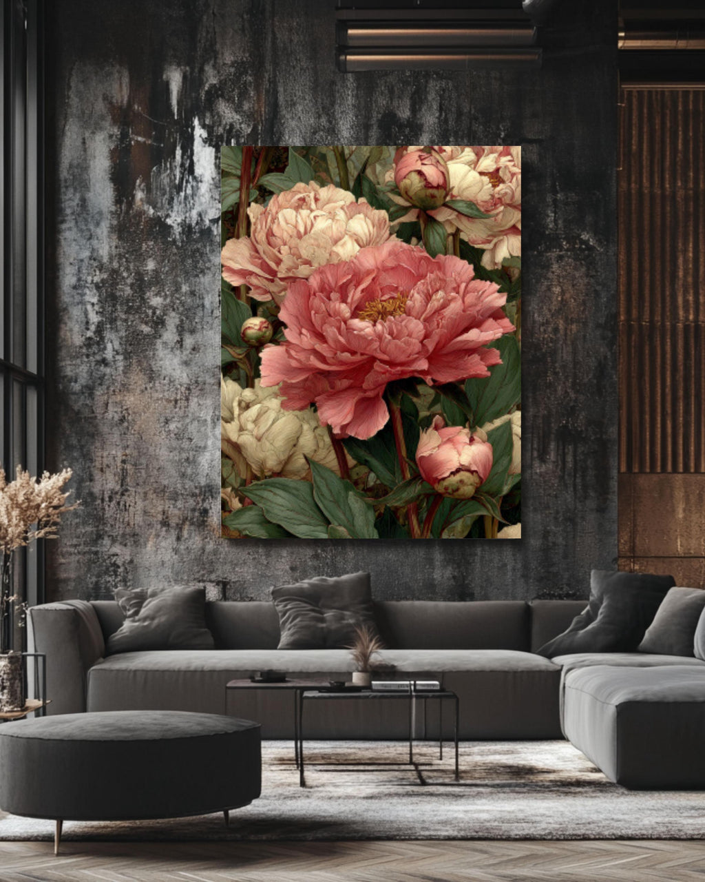 Victorian Peony Print: William Morris Style Botanical Art Canvas Wall Art – Modern Decor Print