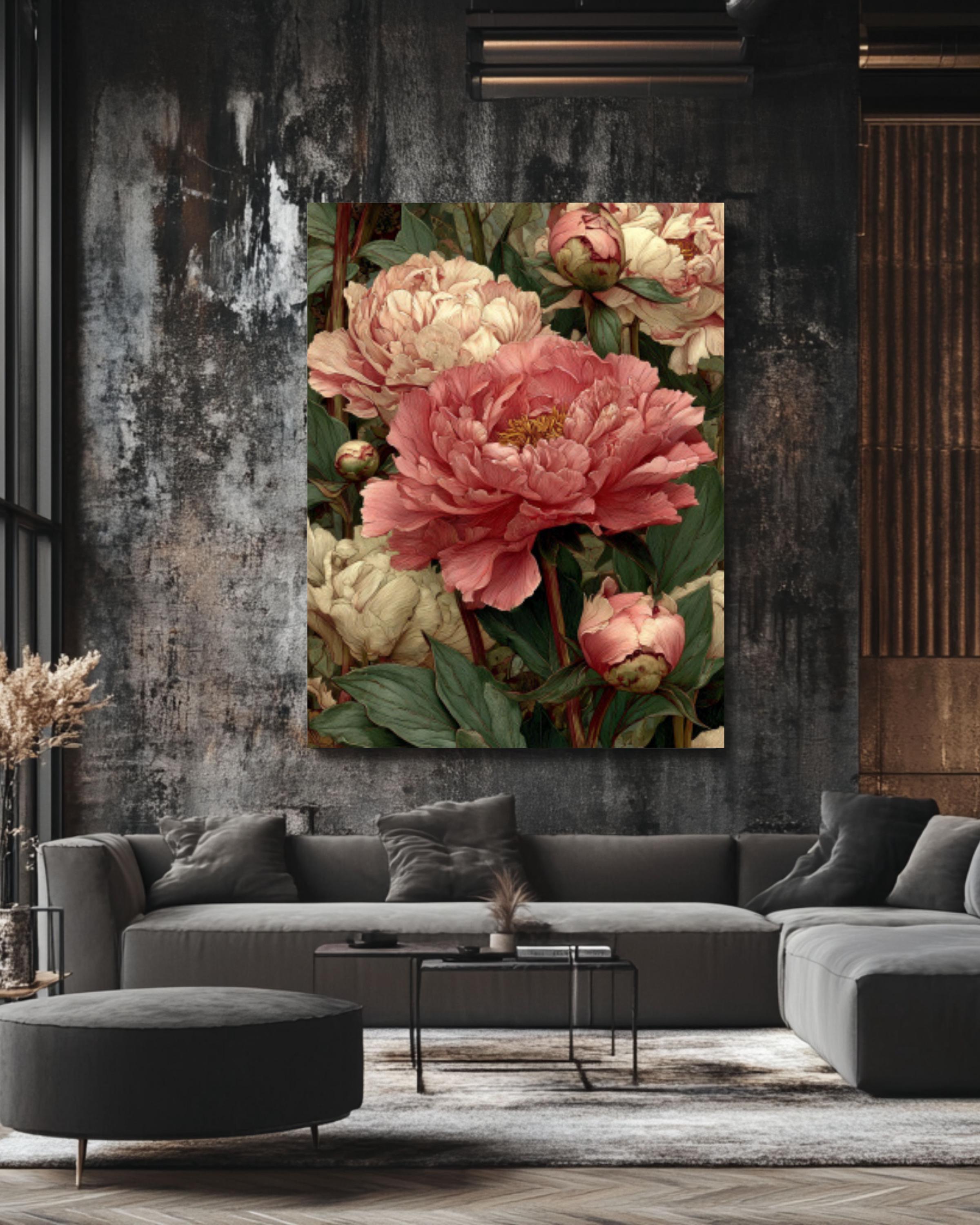 Victorian Peony Print: William Morris Style Botanical Art Canvas Wall Art – Modern Decor Print