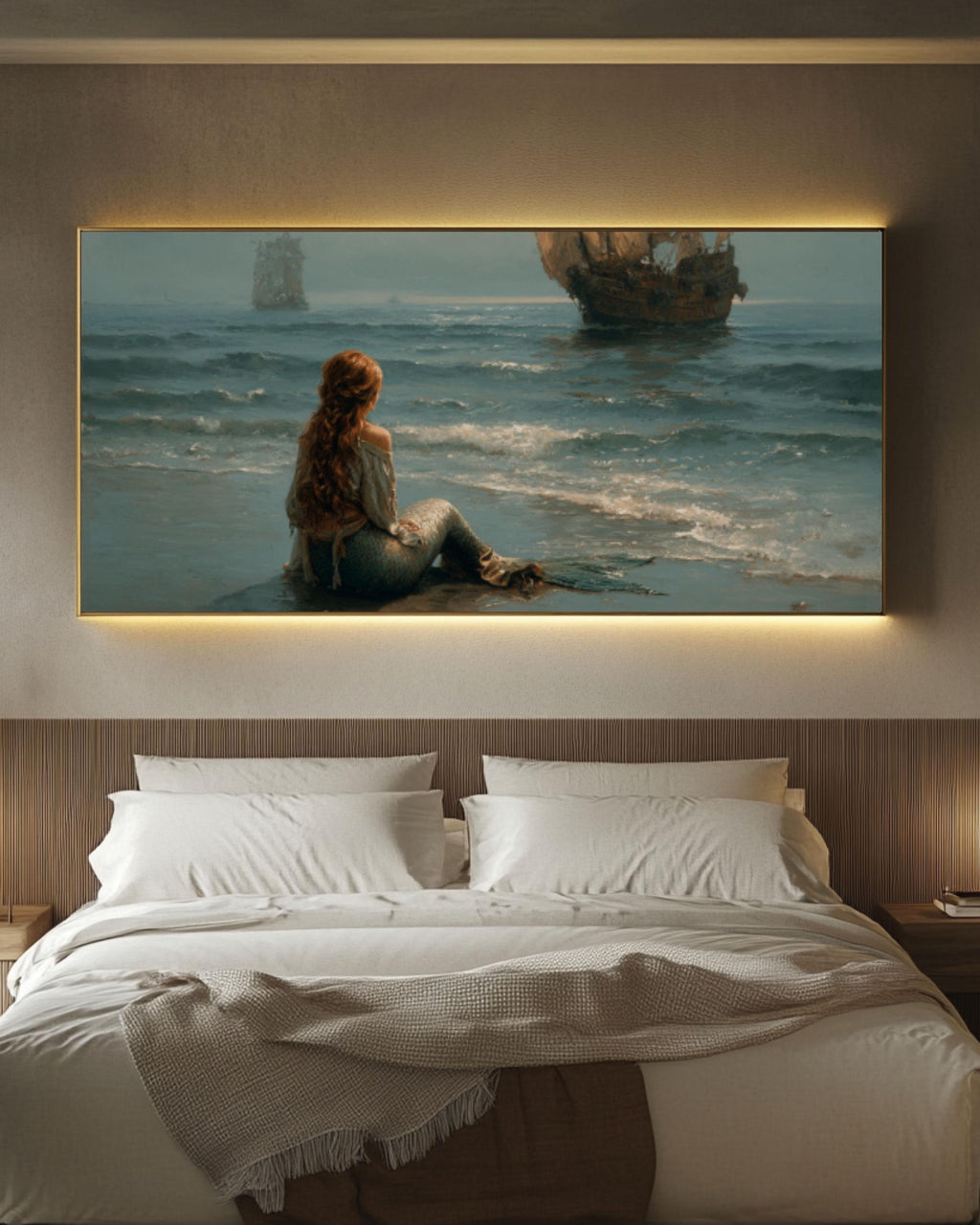 Mermaid & Medieval Ships Canvas Art – Fantasy Ocean Scene