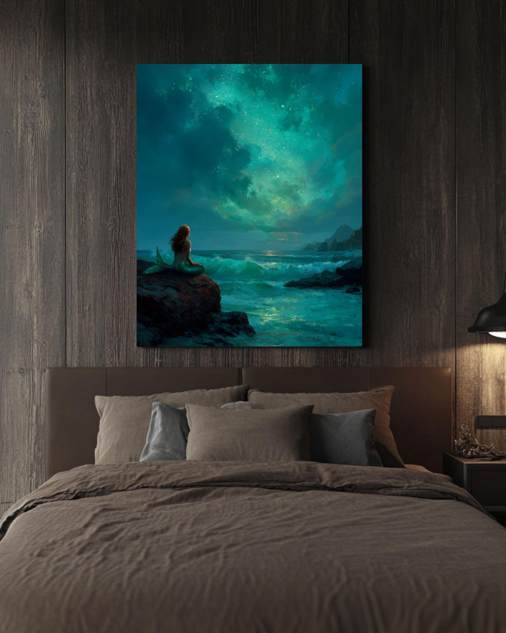 Moonlit Mermaid Fantasy Canvas Art – Emerald Ocean Scene
