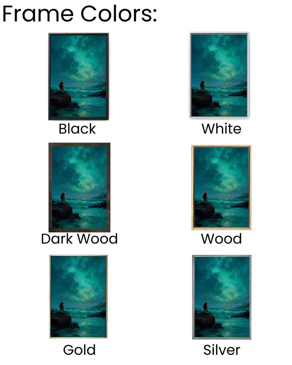 Moonlit Mermaid Fantasy Canvas Art – Emerald Ocean Scene