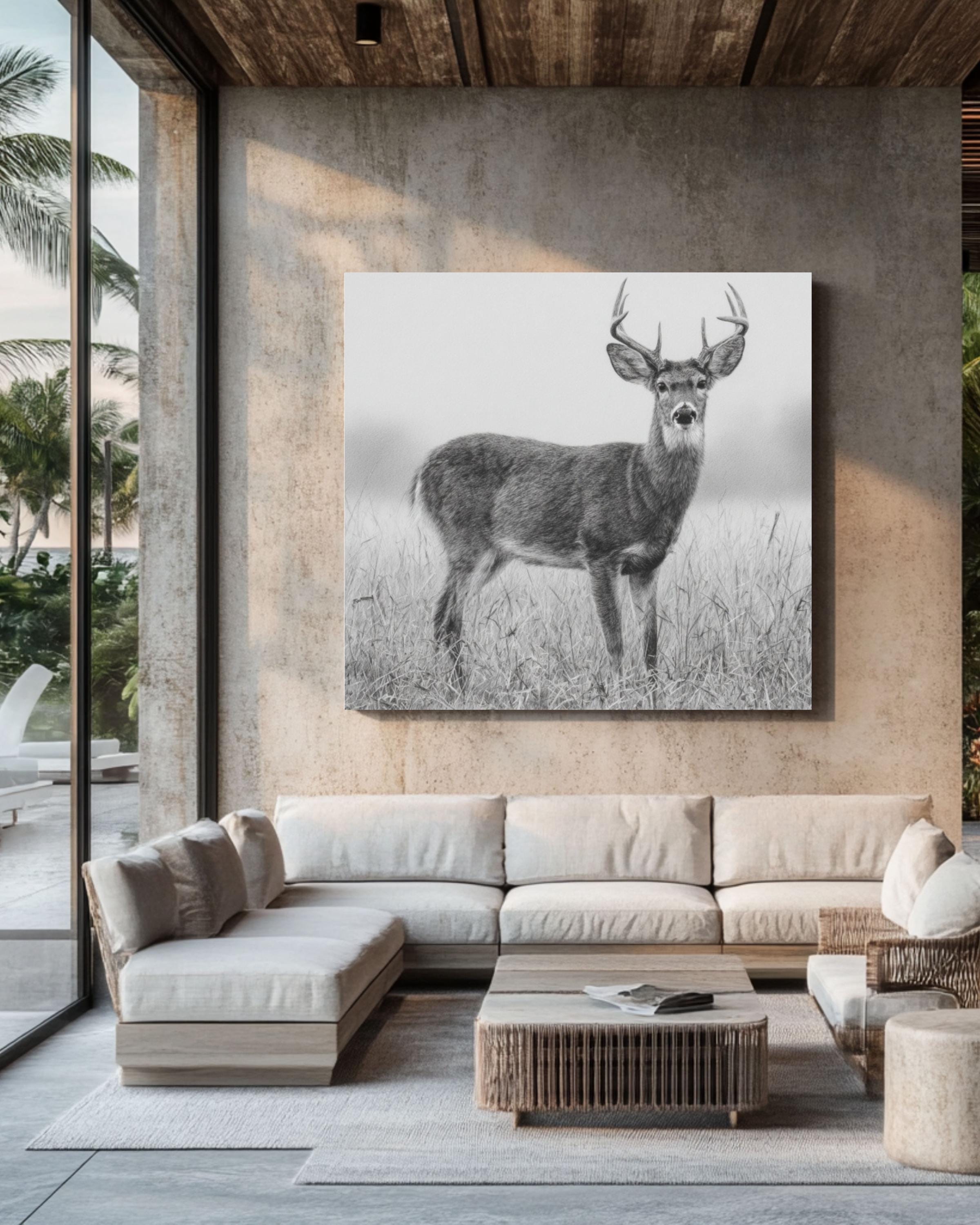 White-Tailed Deer Pencil Art Print: Rustic Wildlife Wall Decor for home and office wall décor