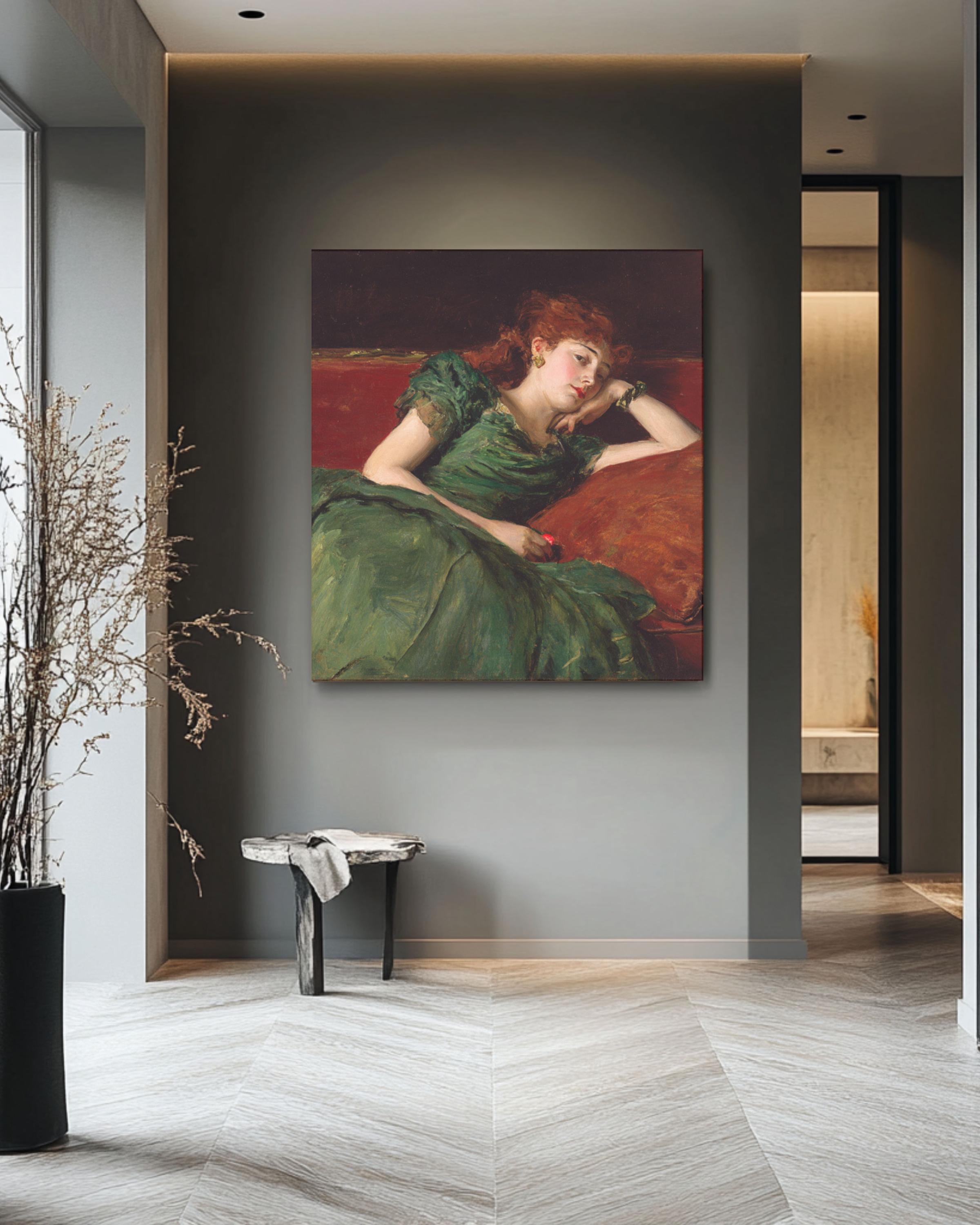 Red-Haired Woman Art Print: Manet Style Chiaroscuro Portrait for home and office wall décor