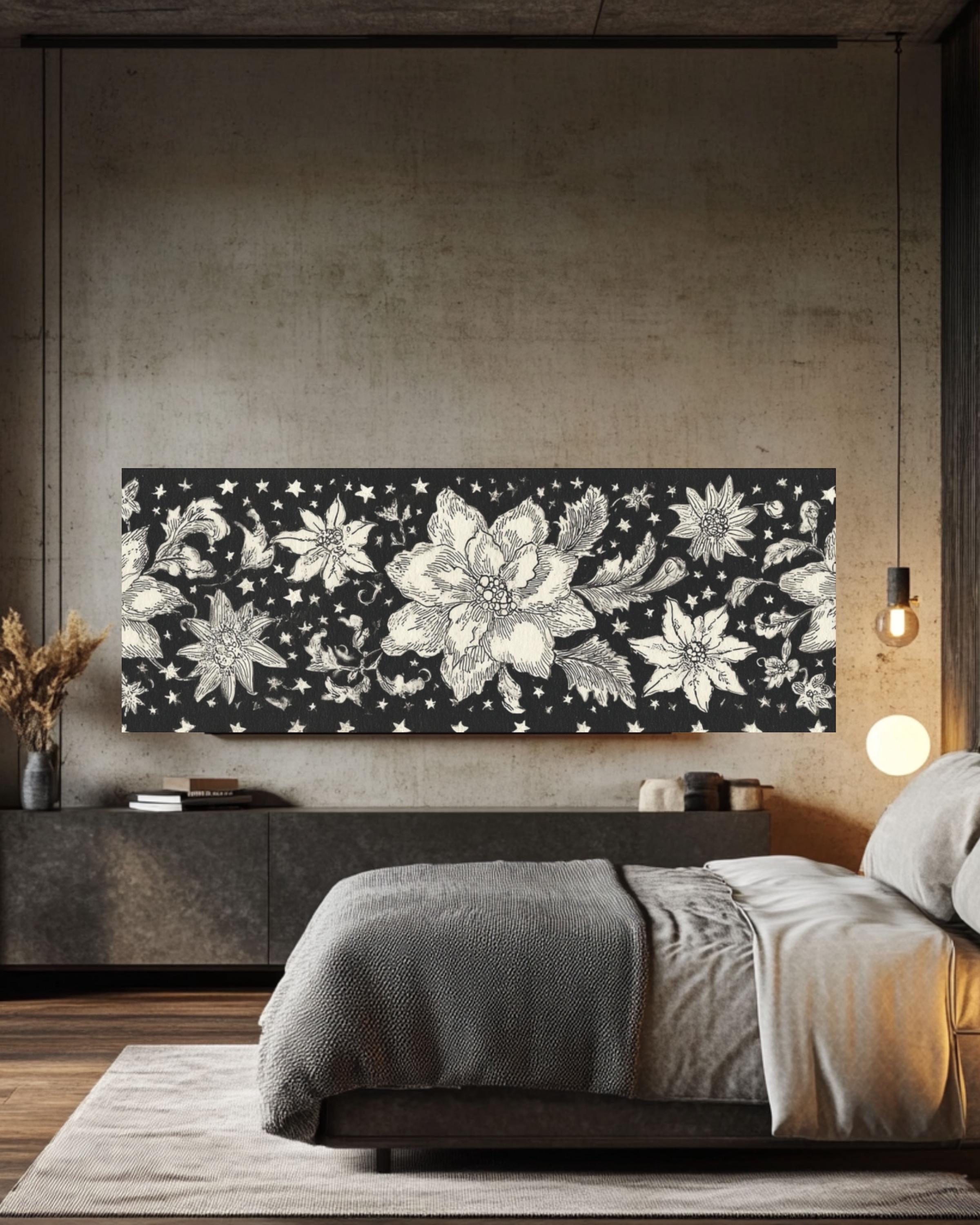 William Morris Style Floral Damask Print: Black & White Canvas Art for home and office wall décor