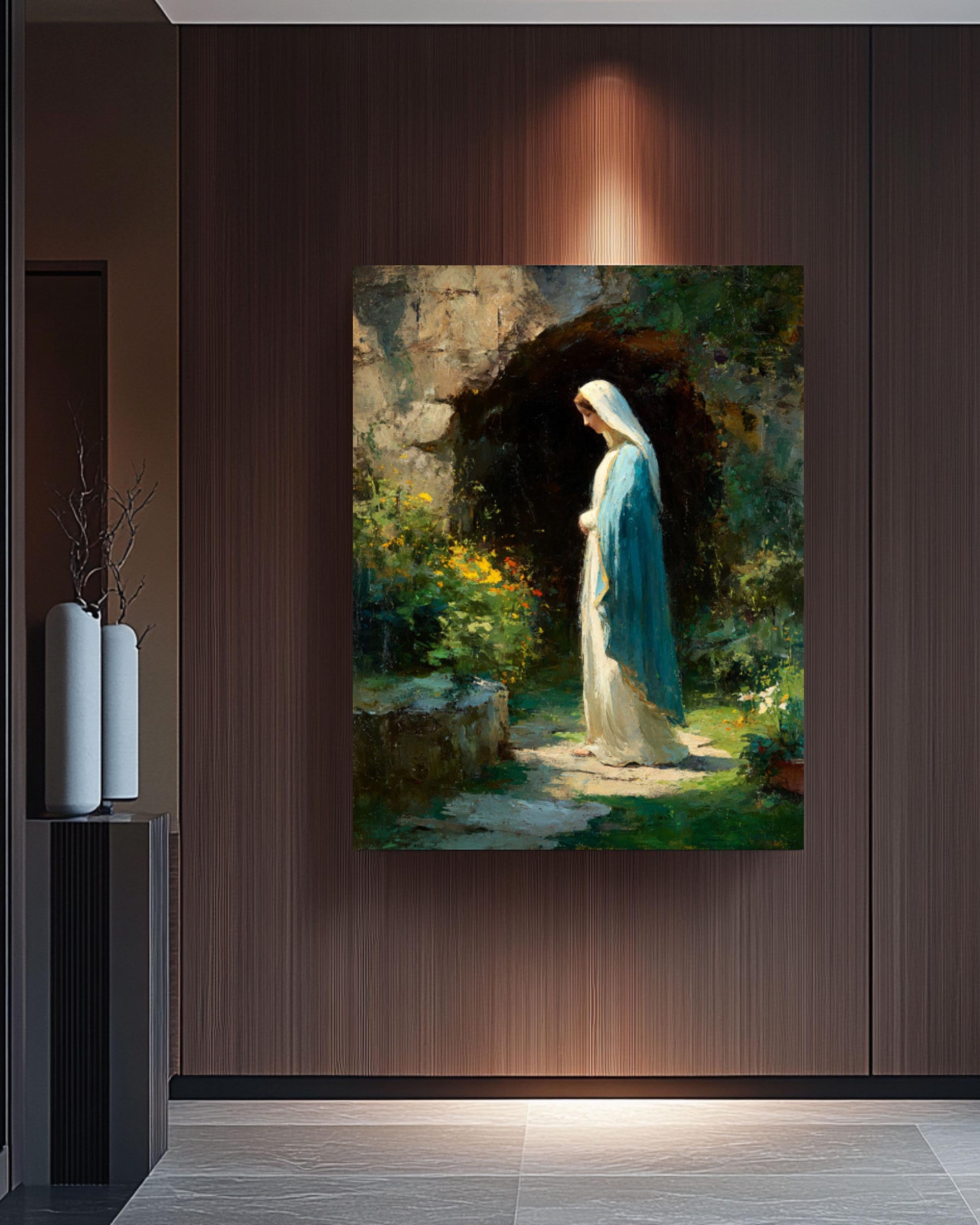 Lourdes Grotto Virgin Mary Canvas Art – Catholic Decor