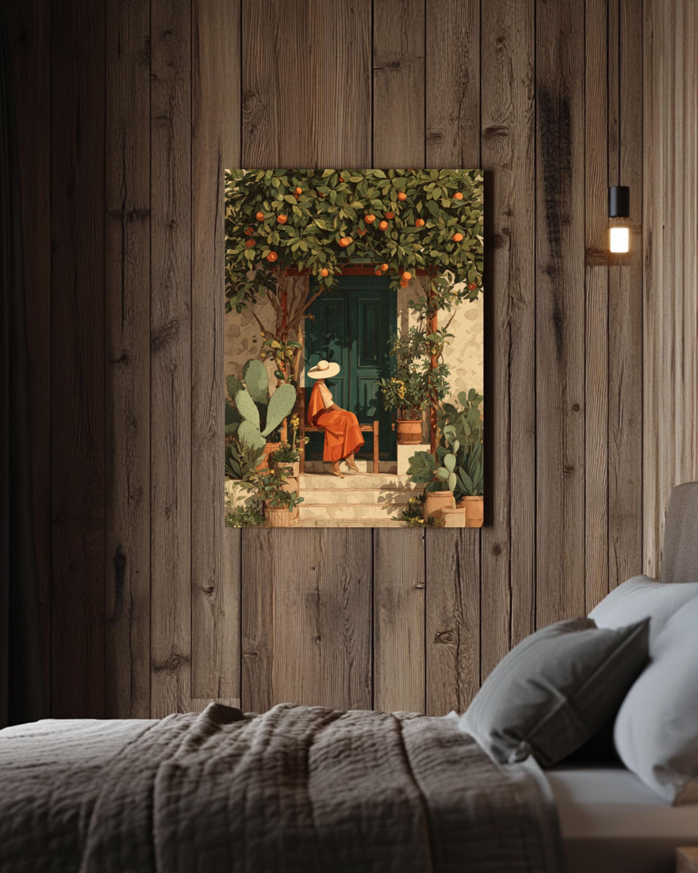 Mexican Woman Garden Art Print â€“ Boho Folk Style, Cactus & Fruit Trees Canvas Wall Art Print – Premium Home Decor