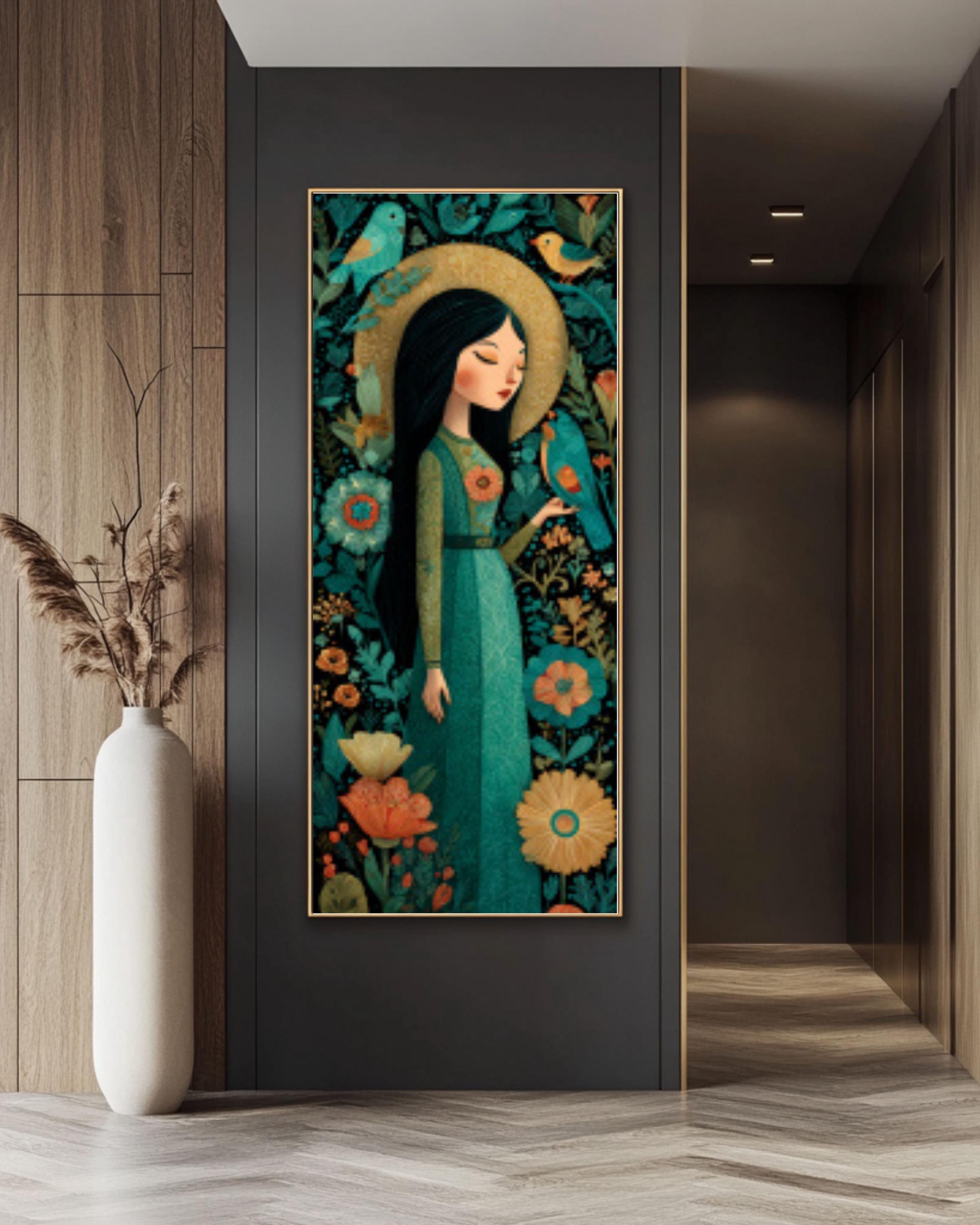 Mexican Folk Art Canvas â€“ Tattooed Woman, Emerald Garden Wall Print Canvas Wall Art Print – Premium Home Decor