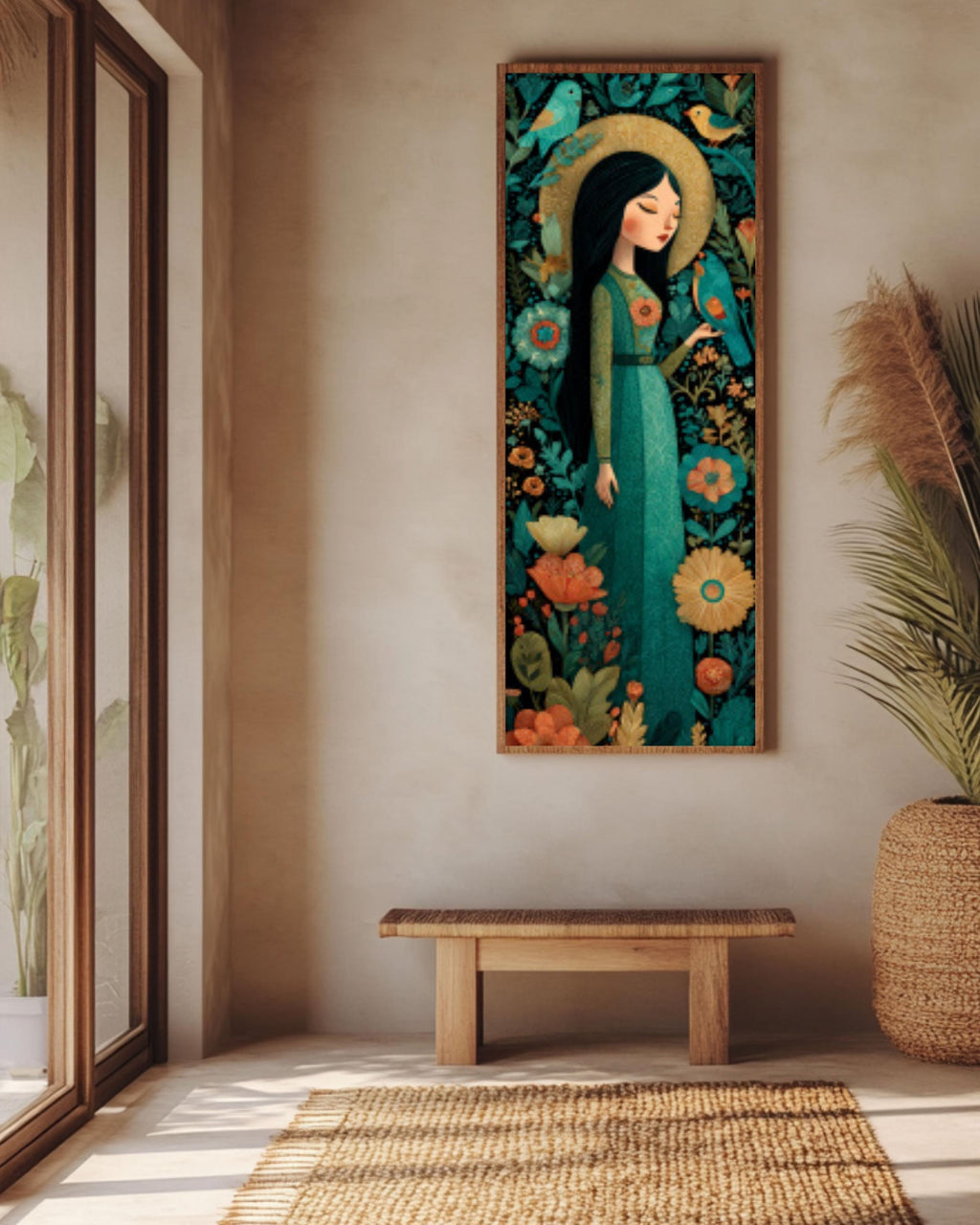 Mexican Folk Art Canvas â€“ Tattooed Woman, Emerald Garden Wall Print Canvas Wall Art Print – Premium Home Decor
