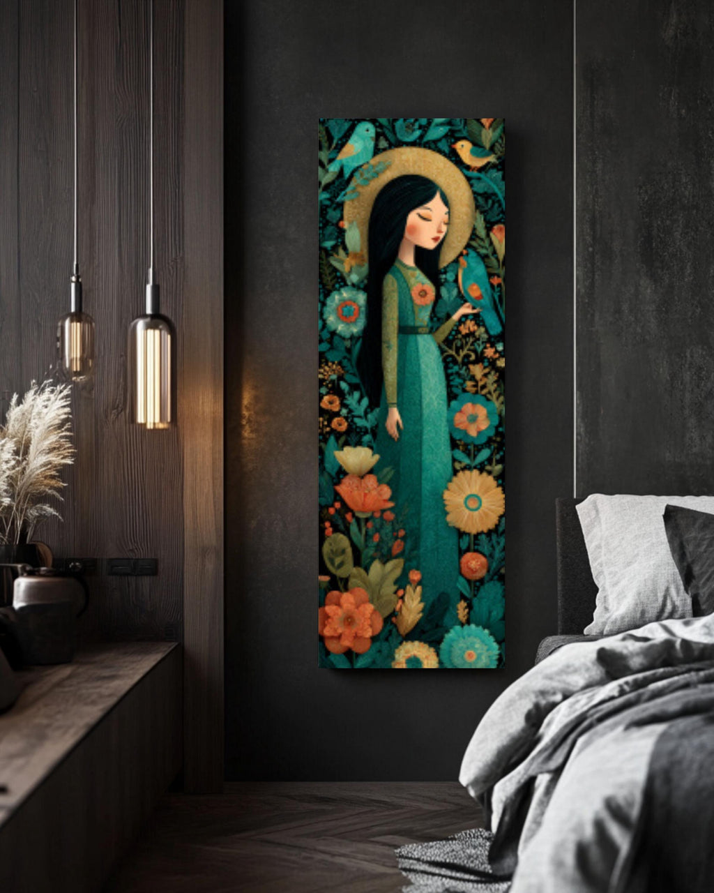 Mexican Folk Art Canvas â€“ Tattooed Woman, Emerald Garden Wall Print Canvas Wall Art Print – Premium Home Decor