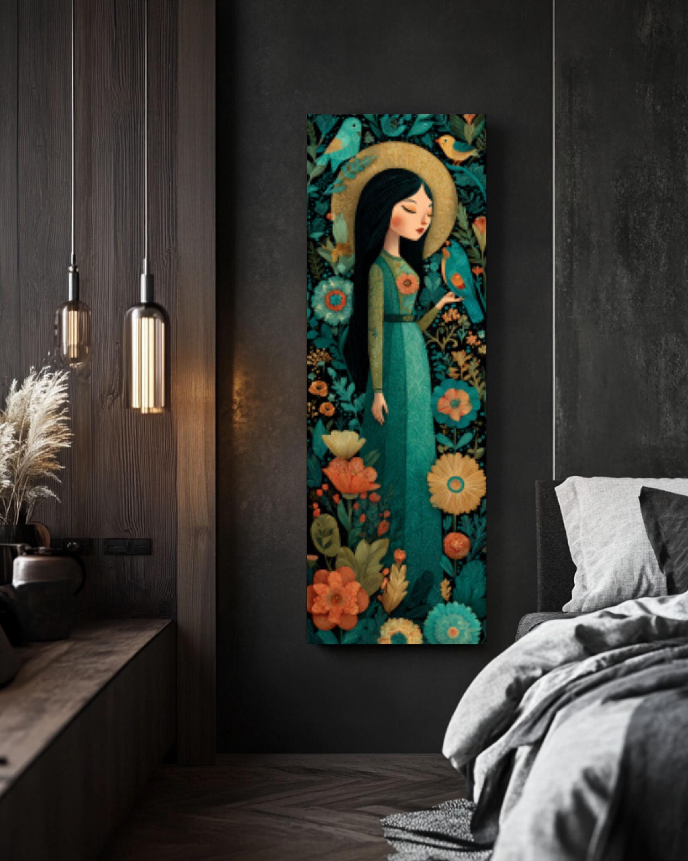 Mexican Folk Art Canvas â€“ Tattooed Woman, Emerald Garden Wall Print Canvas Wall Art Print – Premium Home Decor