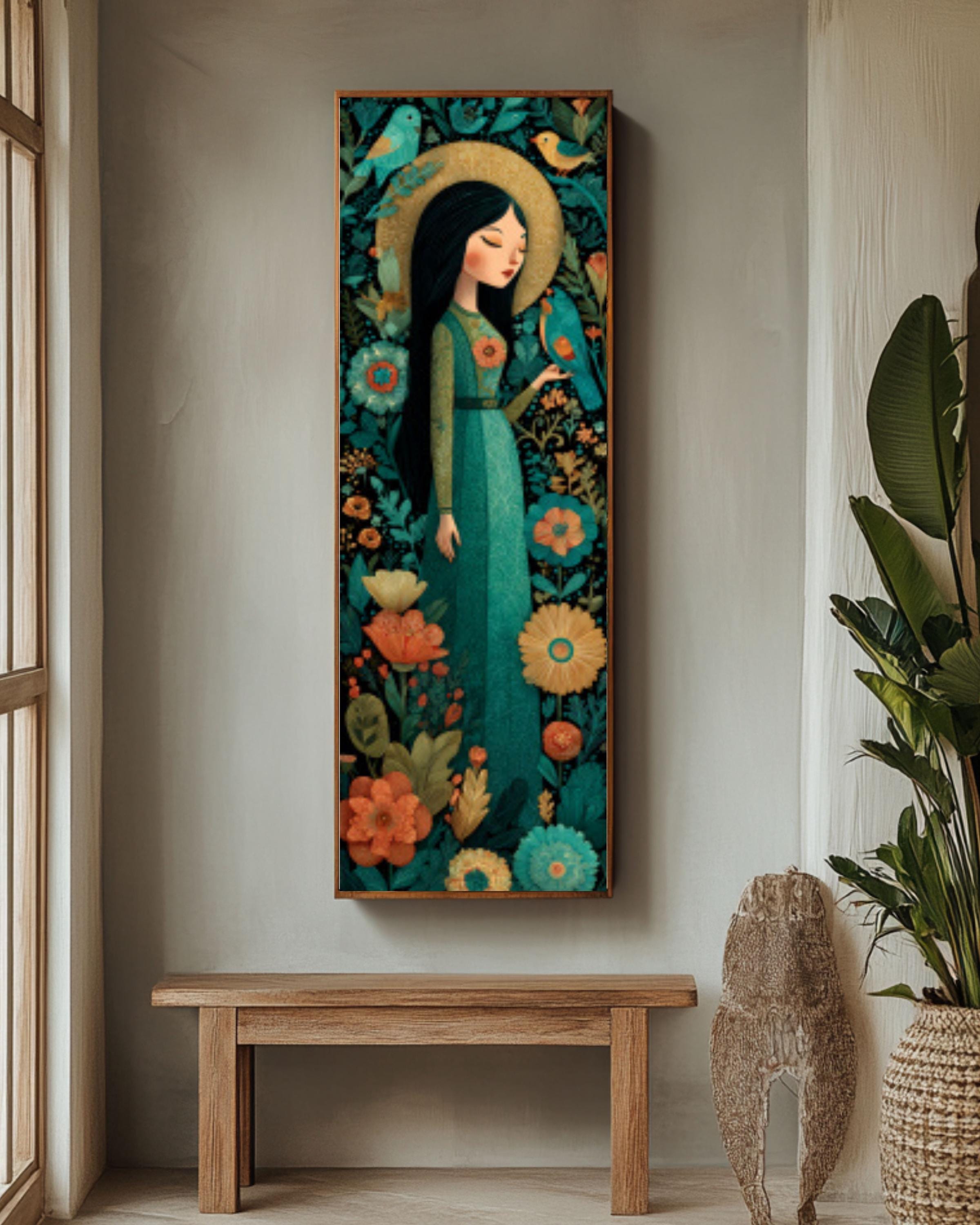 Mexican Folk Art Canvas â€“ Tattooed Woman, Emerald Garden Wall Print Canvas Wall Art Print – Premium Home Decor