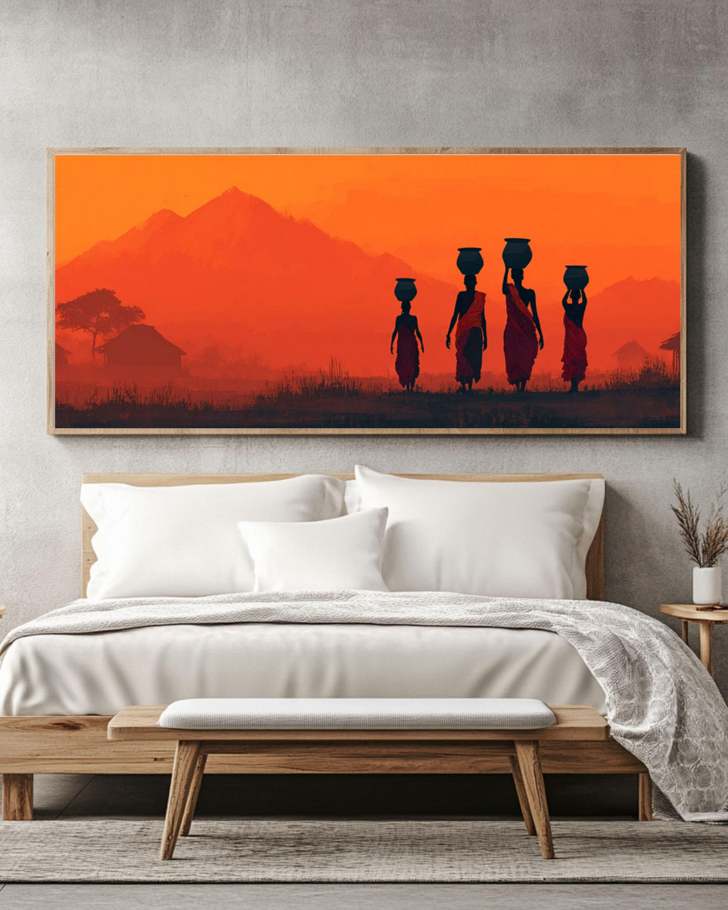 African Sunset Tribal Women Canvas Art – Silhouette Landscape Print
