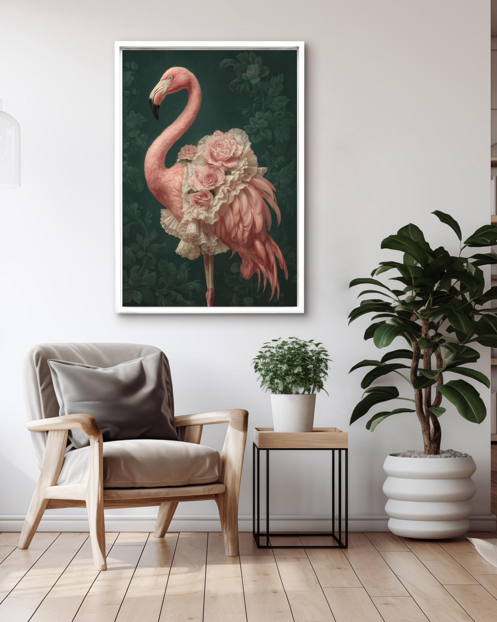 Baroque Flamingo Canvas Art – Elegant Tropical Bird Painting