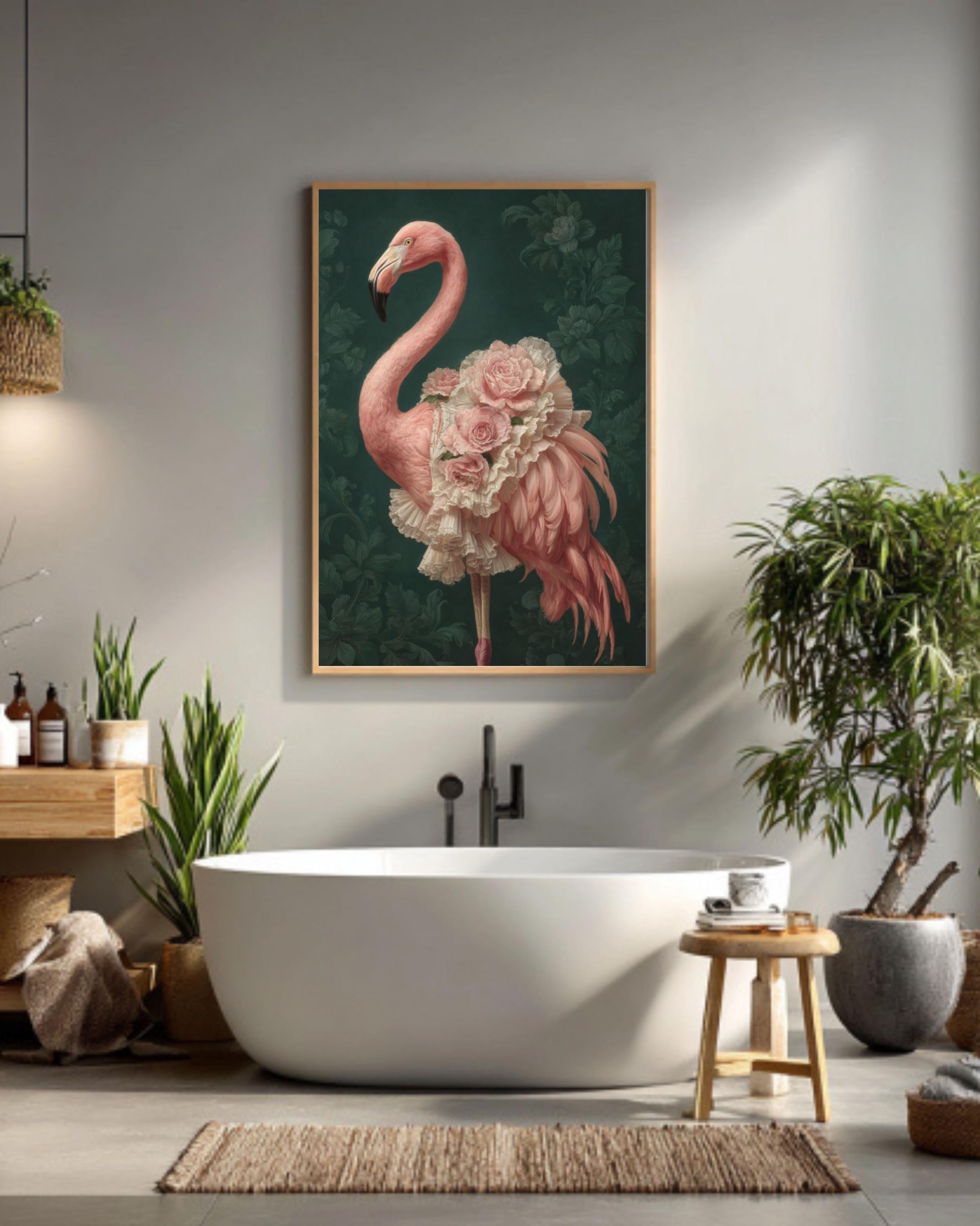 Baroque Flamingo Canvas Art – Elegant Tropical Bird Painting