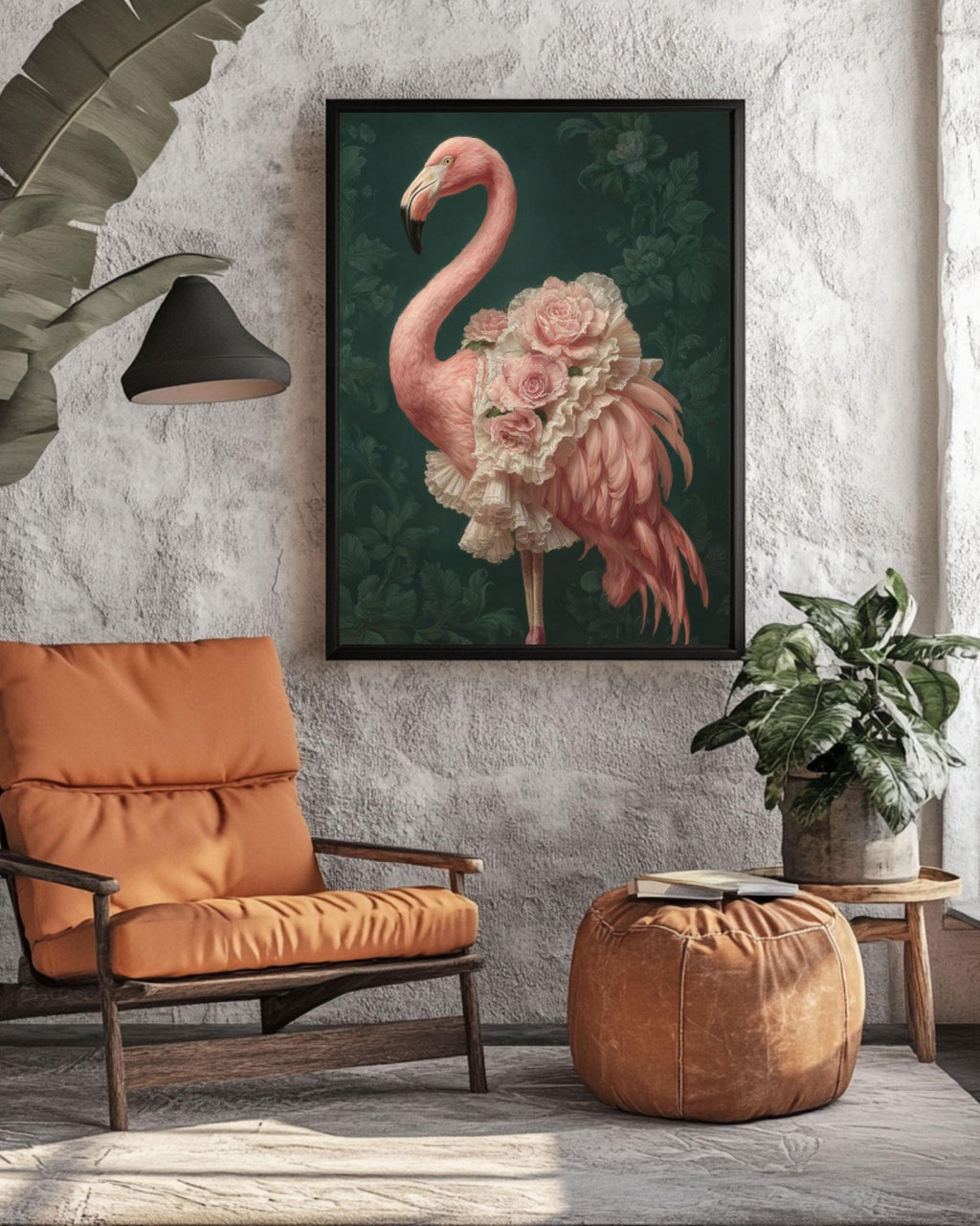Baroque Flamingo Canvas Art – Elegant Tropical Bird Painting