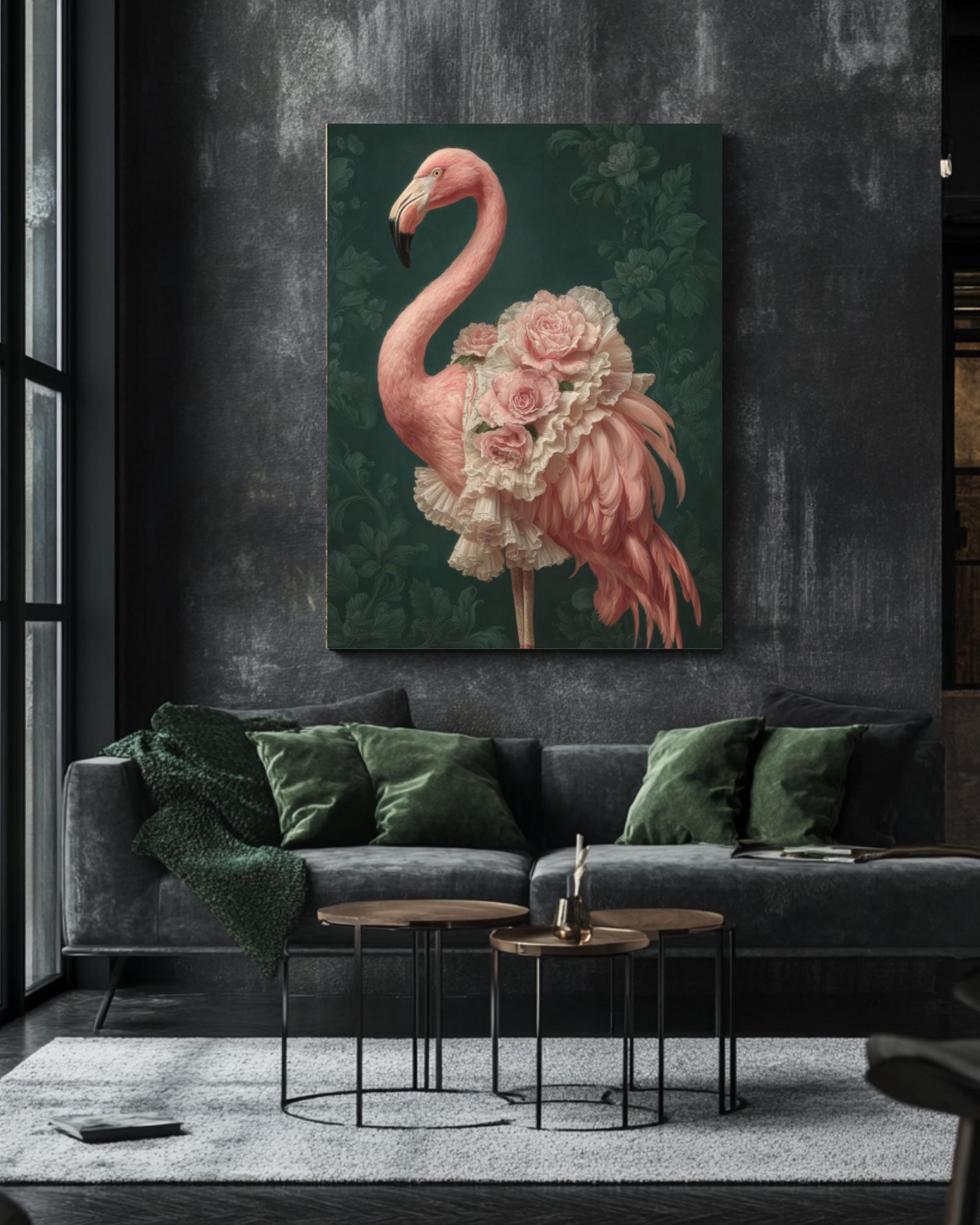Baroque Flamingo Canvas Art – Elegant Tropical Bird Painting