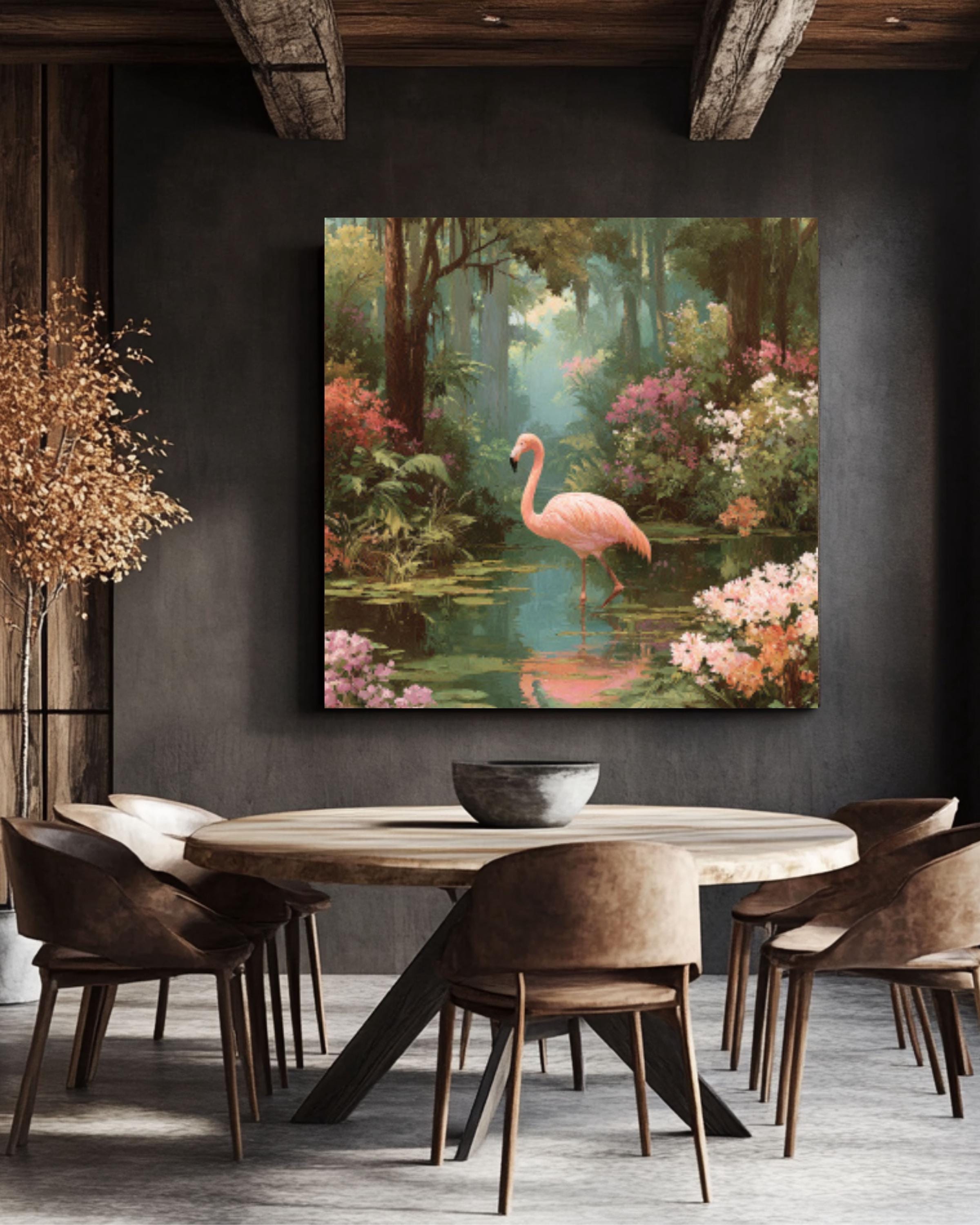 Enchanted Flamingo Swamp Canvas Art – Mystical Wildlife
