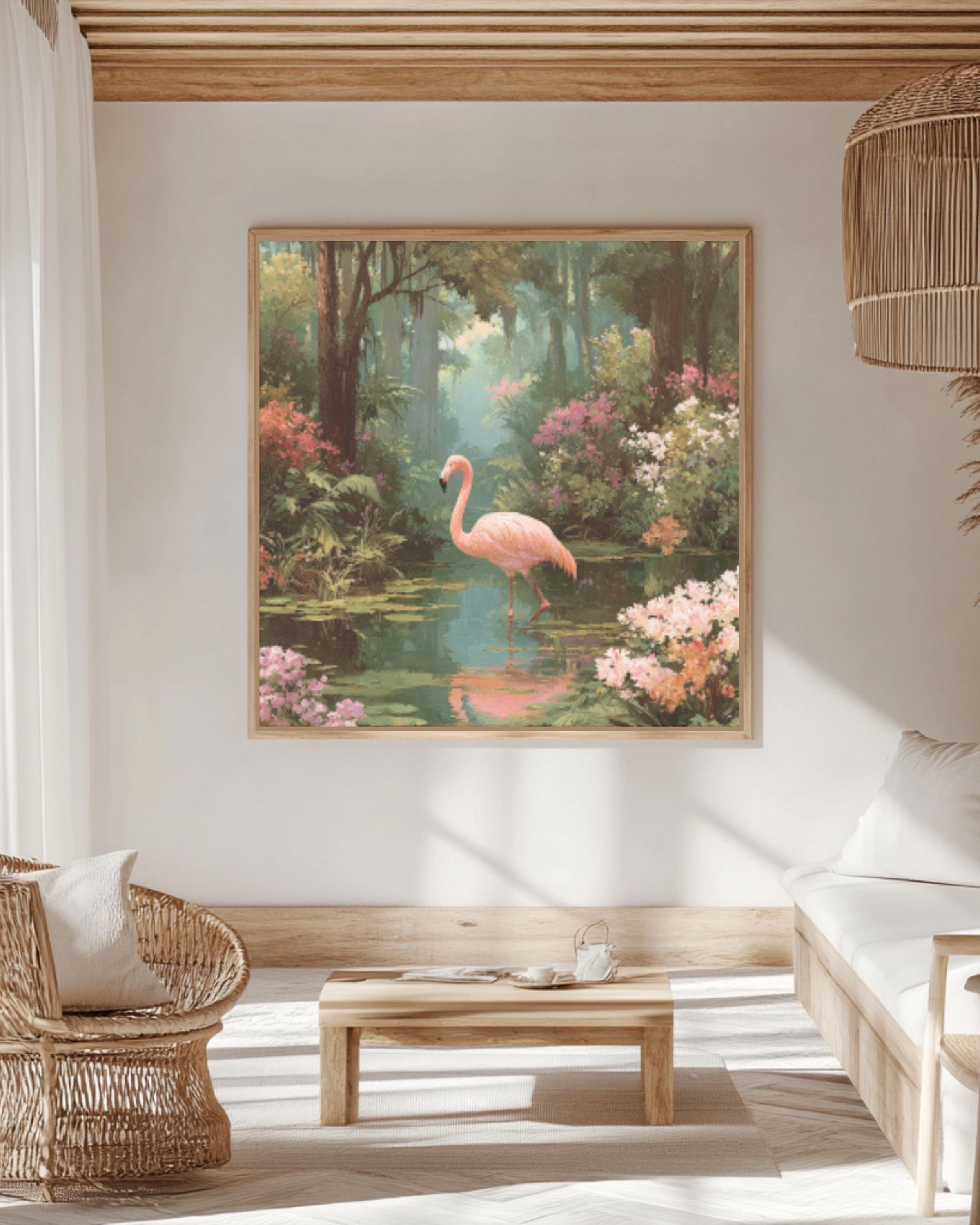 Enchanted Flamingo Swamp Canvas Art – Mystical Wildlife