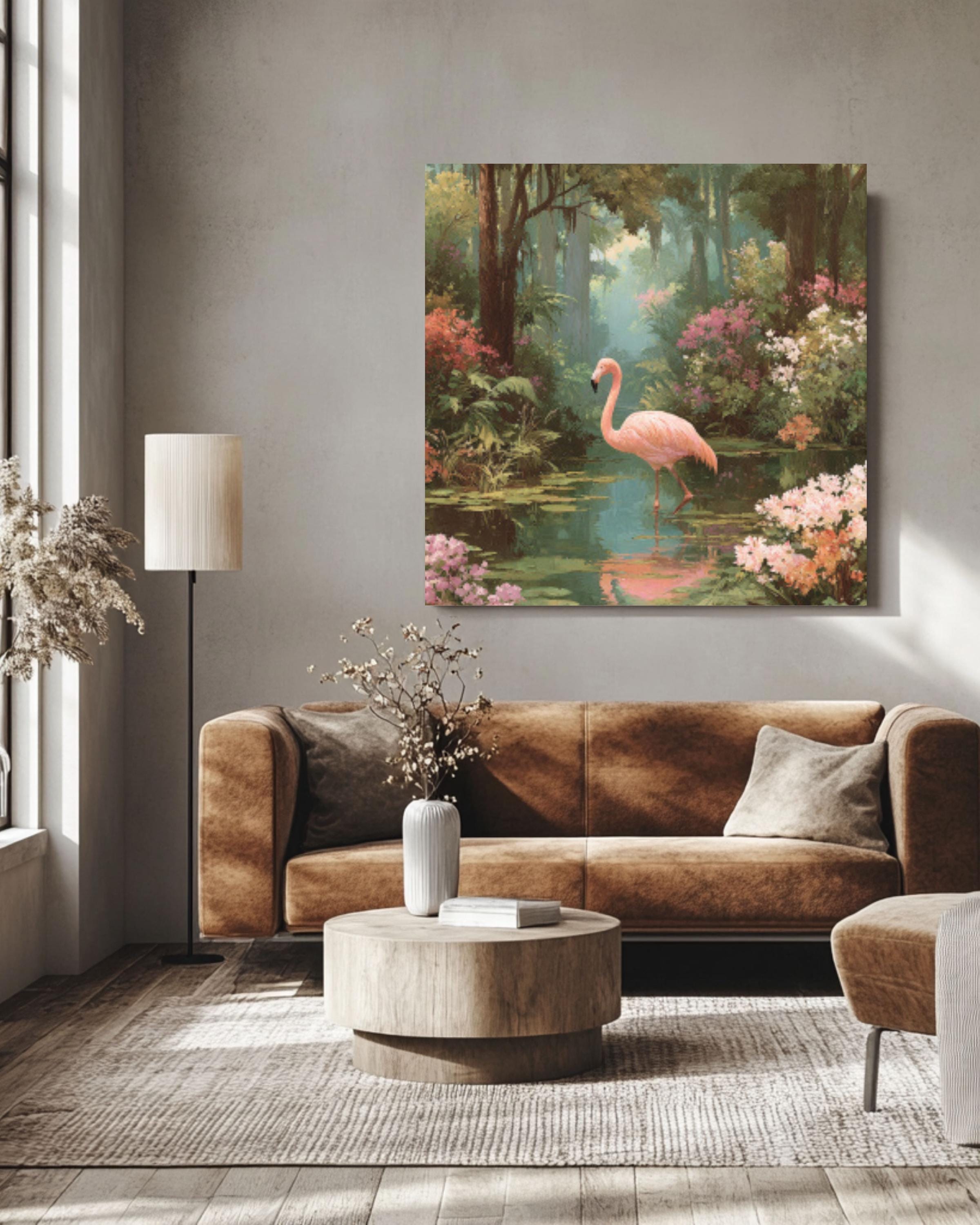 Enchanted Flamingo Swamp Canvas Art – Mystical Wildlife