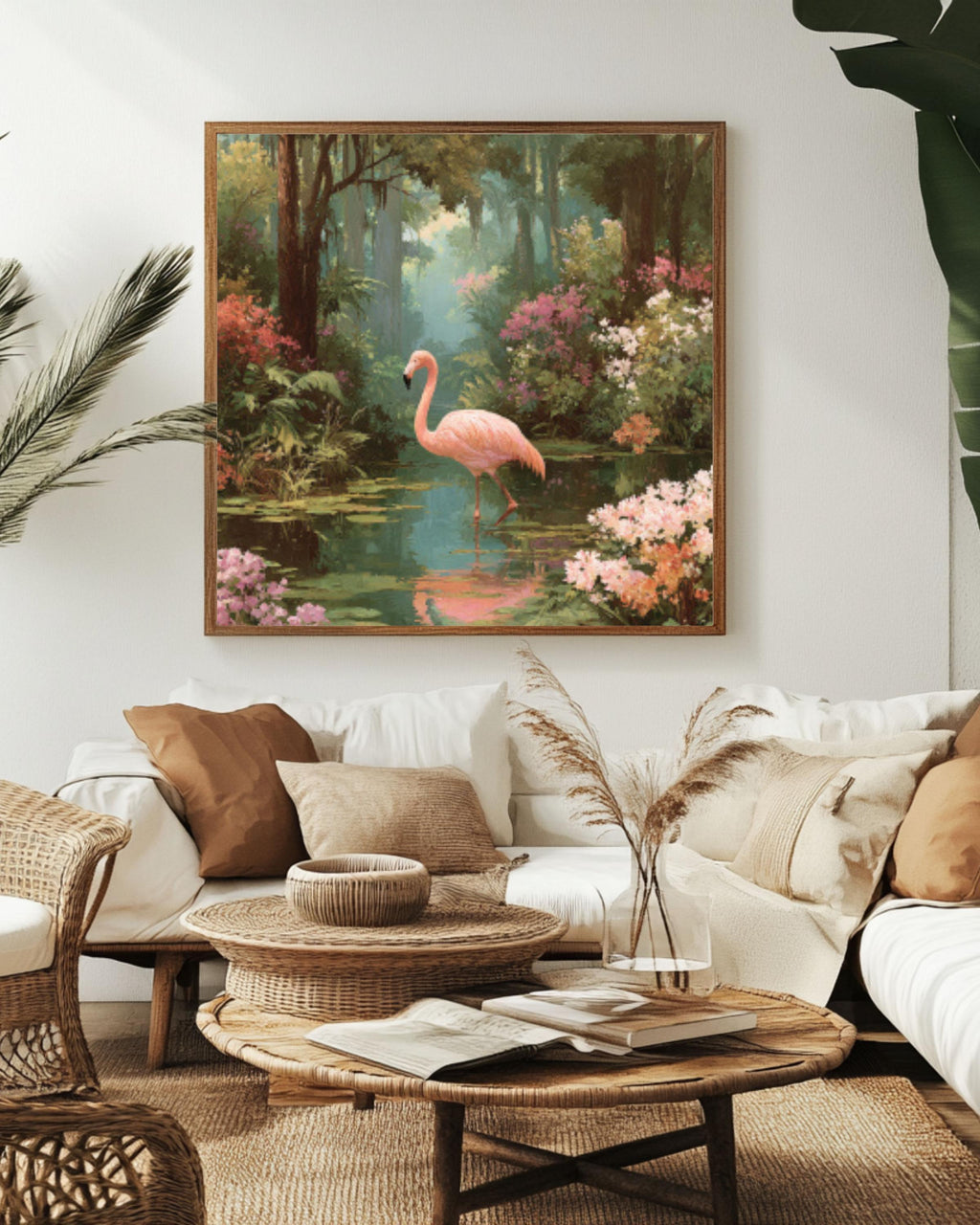 Enchanted Flamingo Swamp Canvas Art – Mystical Wildlife