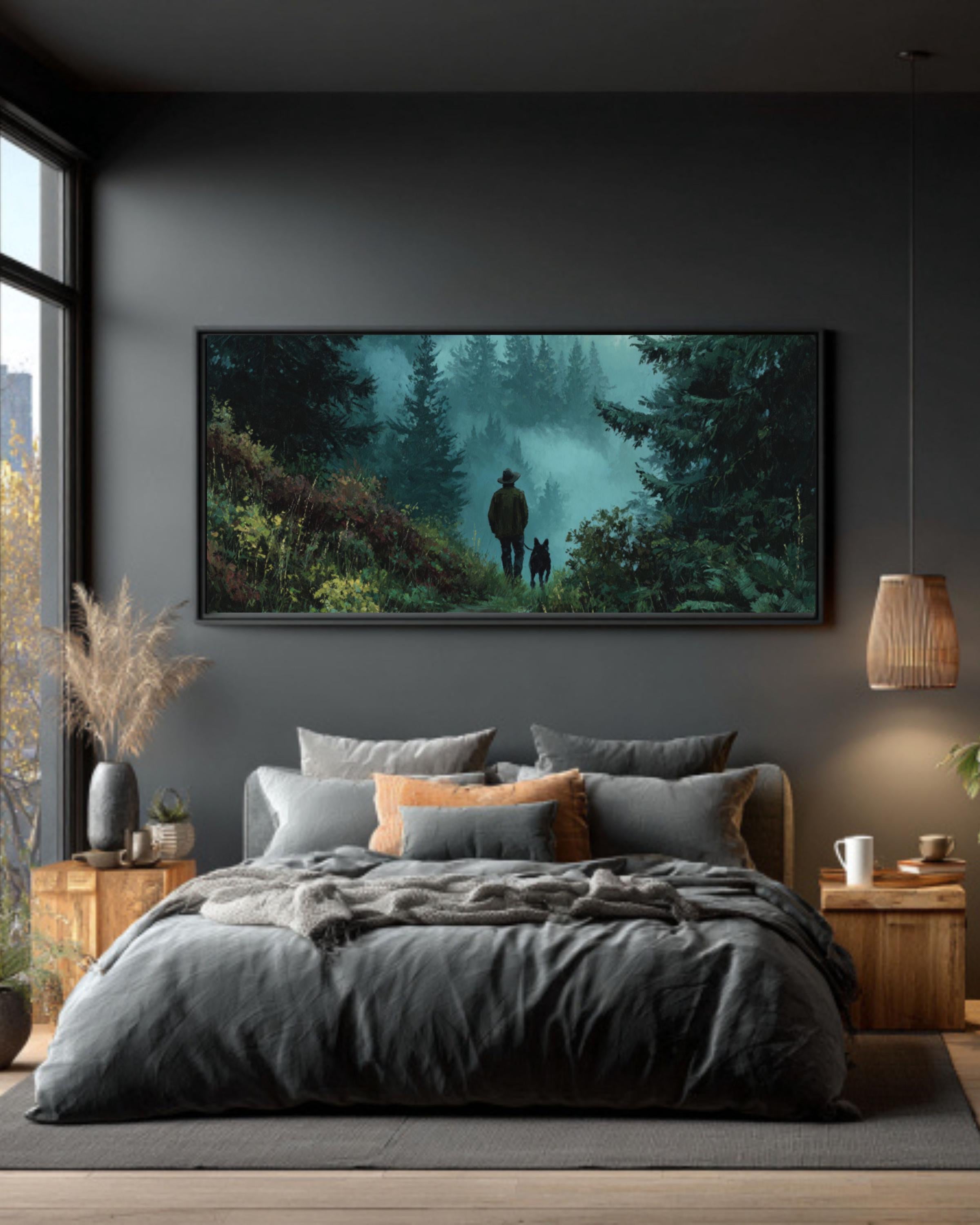 Hunter and Dog Forest Canvas Art – Woodland Landscape