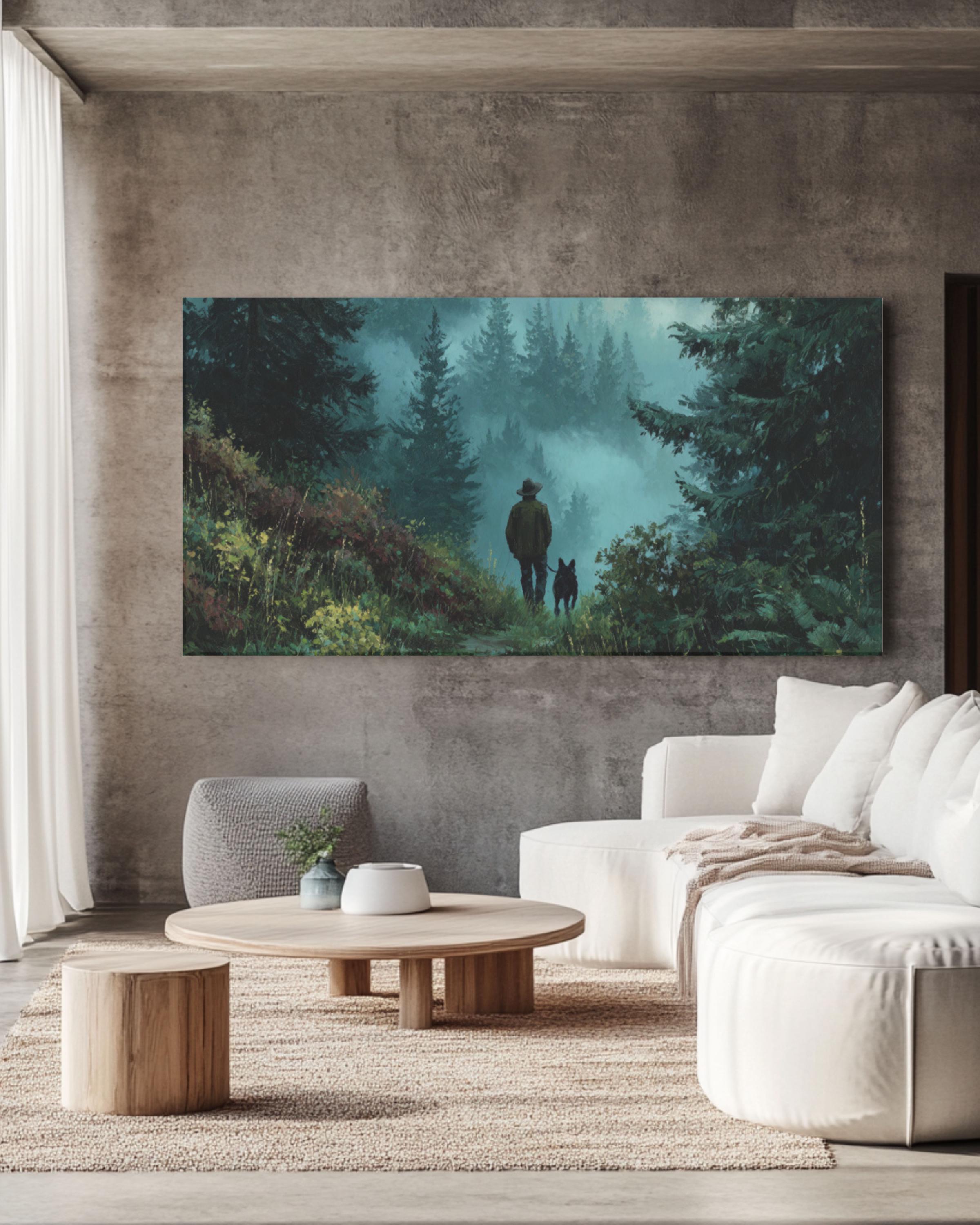 Hunter and Dog Forest Canvas Art – Woodland Landscape