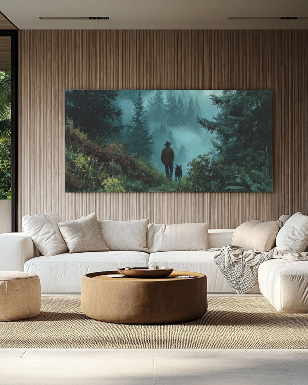 Hunter and Dog Forest Canvas Art – Woodland Landscape