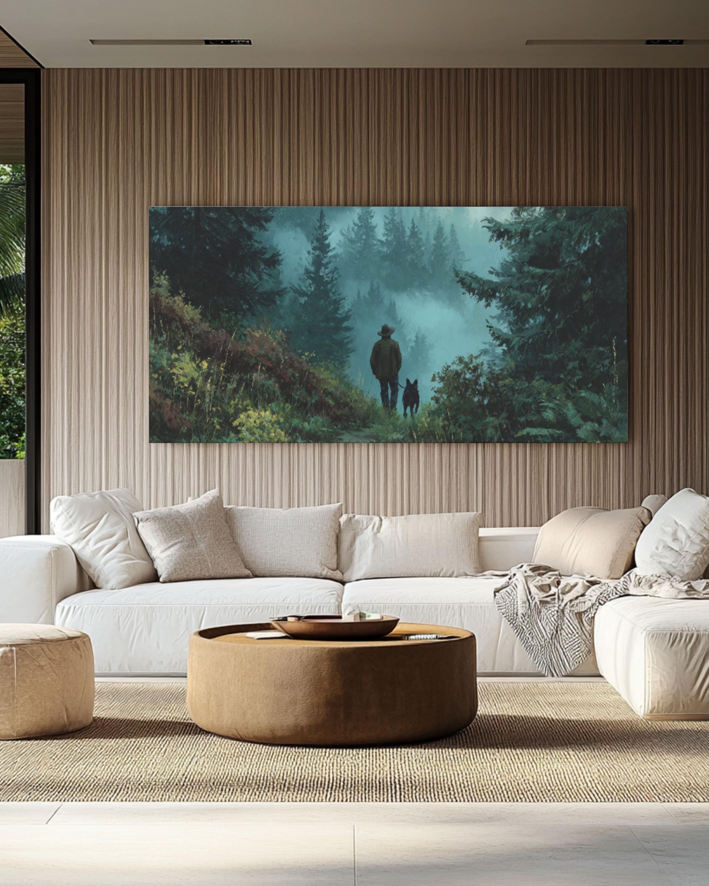 Hunter and Dog Forest Canvas Art – Woodland Landscape