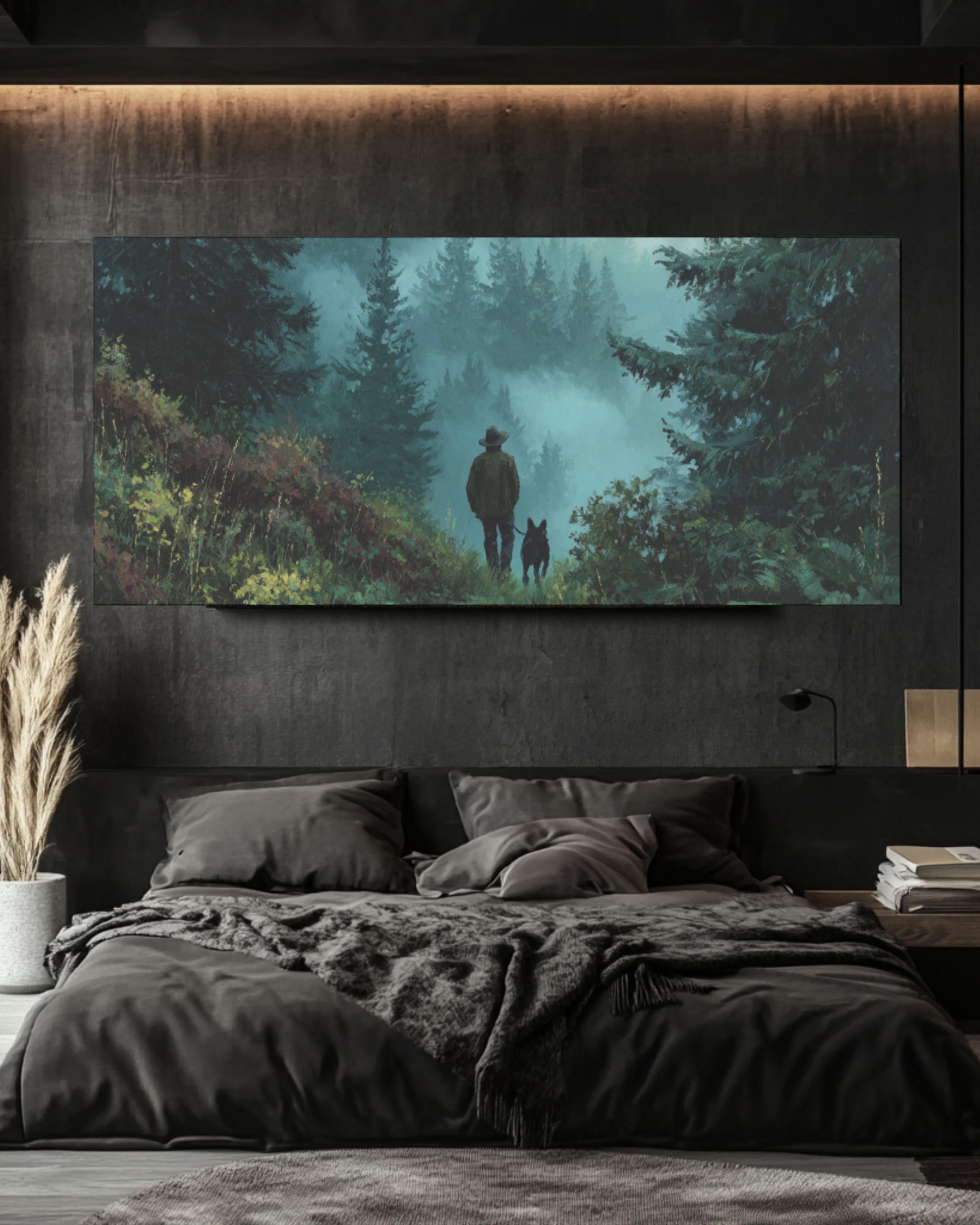 Hunter and Dog Forest Canvas Art – Woodland Landscape