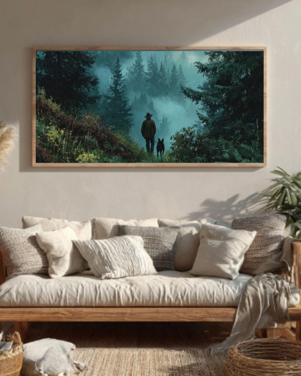 Hunter and Dog Forest Canvas Art – Woodland Landscape