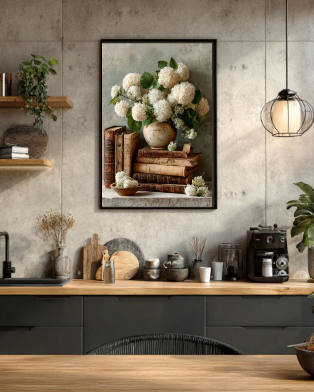 Vintage Hydrangea Still Life Canvas Art – Farmhouse Floral