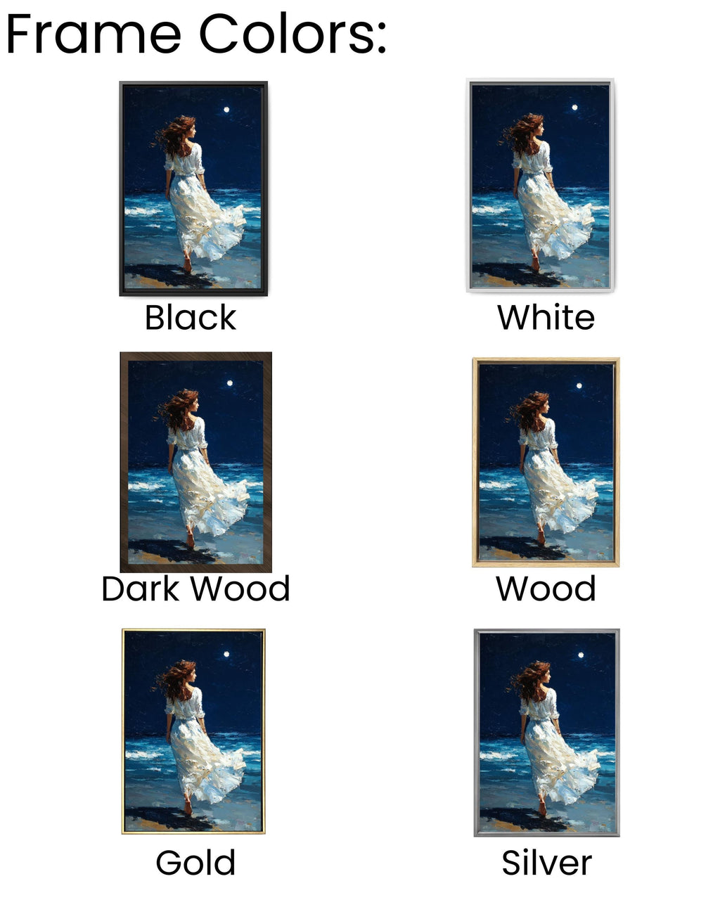 Moonlit Beach Woman Canvas Wall Art – Fantasy Realism Seascape Print