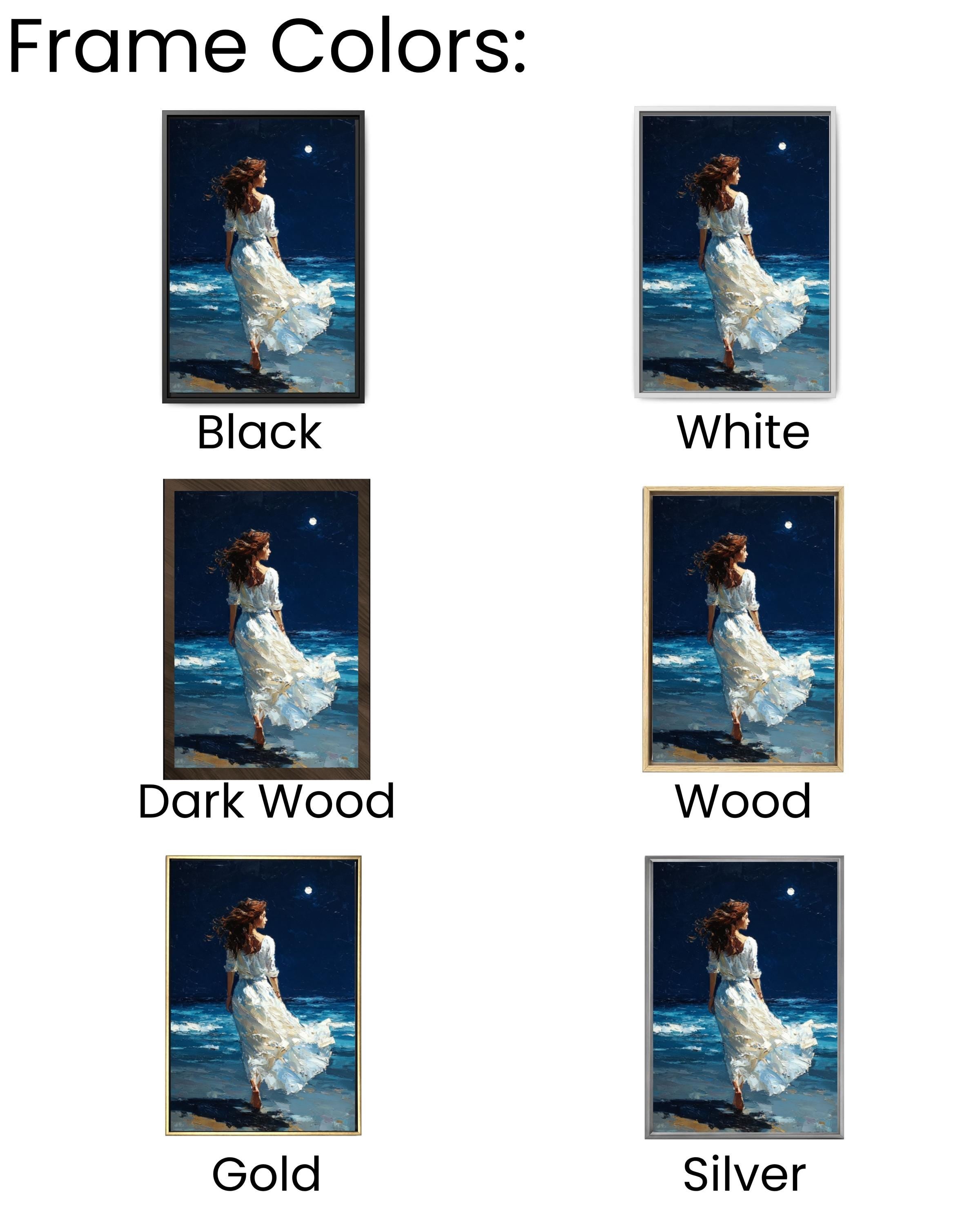 Moonlit Beach Woman Canvas Wall Art – Fantasy Realism Seascape Print