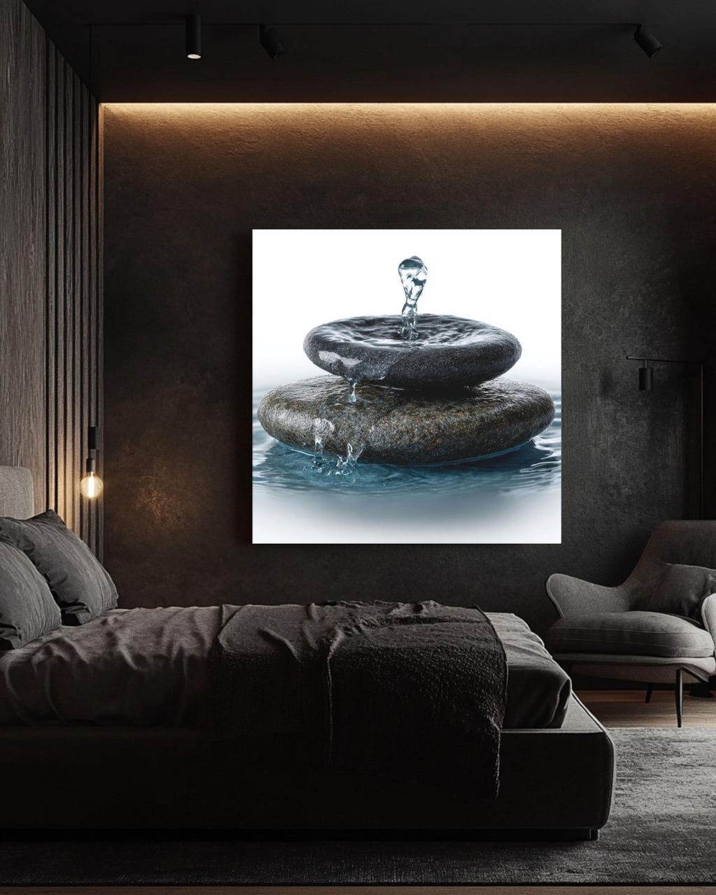 Zen Water Stone Canvas Art – Minimalist Spa Decor