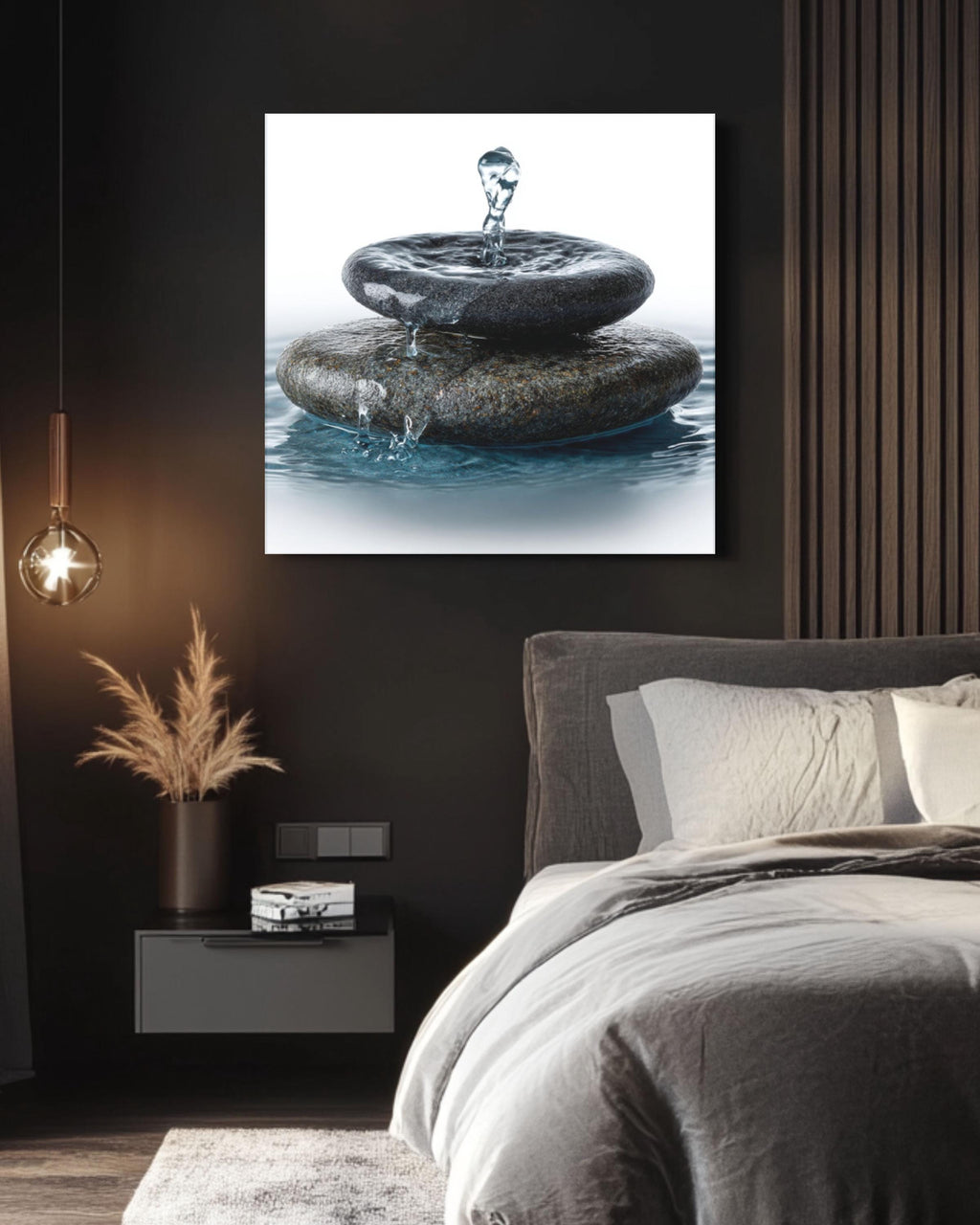 Zen Water Stone Canvas Art – Minimalist Spa Decor