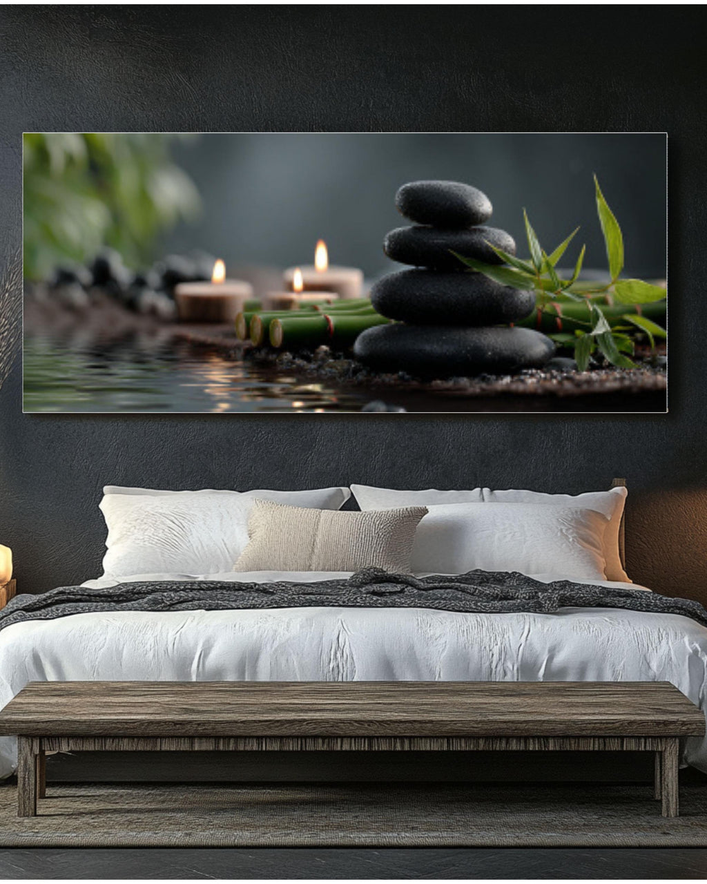 Zen Spa Stones Canvas Wall Art – Bamboo & Candle Reflection Print