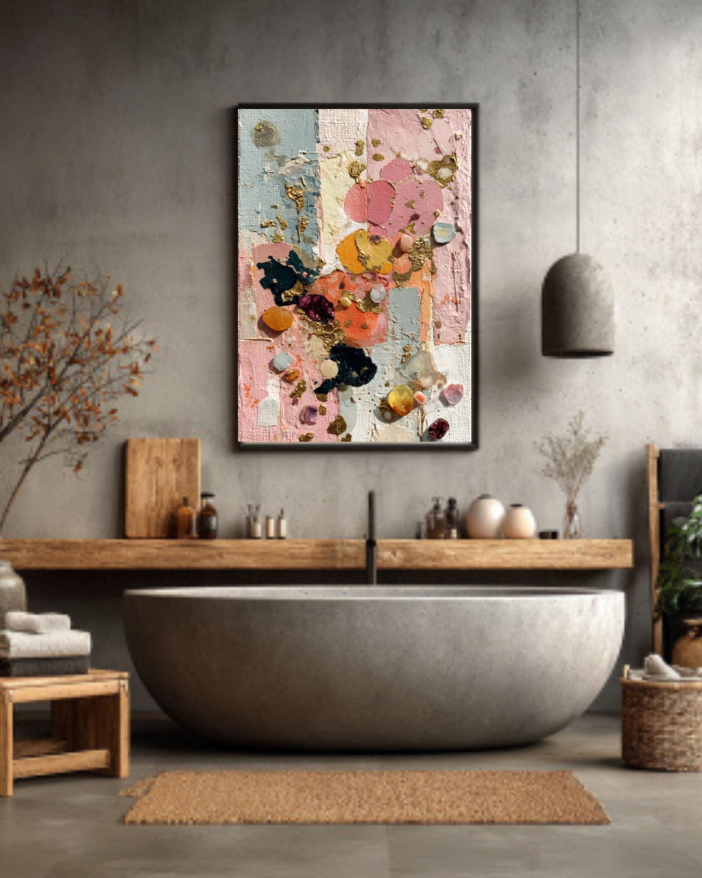Abstract Gold Leaf Collage Canvas Art – Gemstone Texture