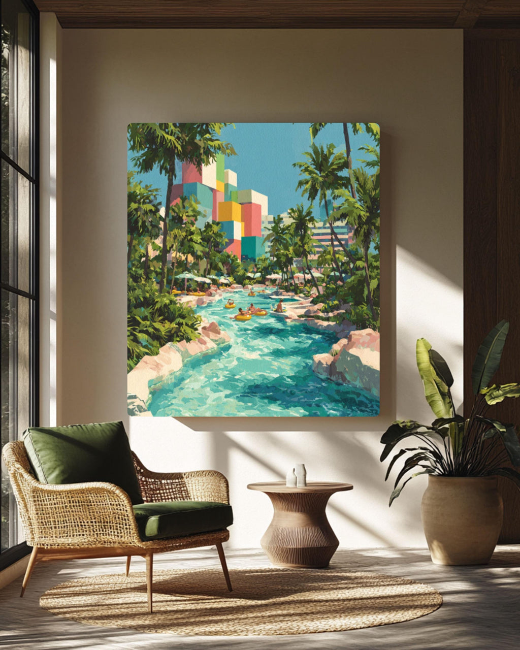 Miami Water Park Gouache Art Print – Colorful Retro Summer Scene