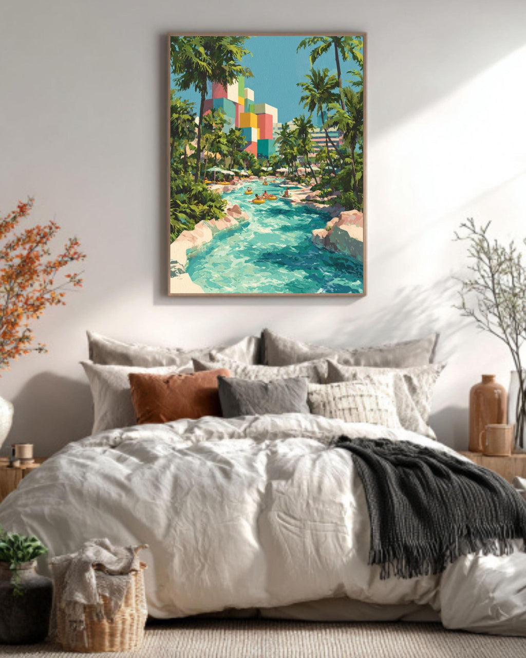 Miami Water Park Gouache Art Print – Colorful Retro Summer Scene