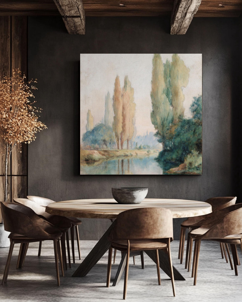 Impressionist River Landscape Wall Art | Pastel Watercolor Canvas Print