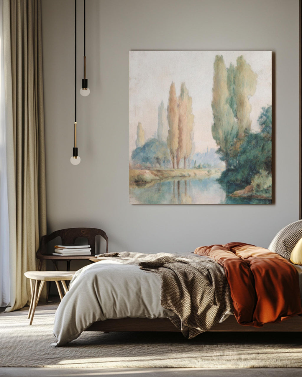 Impressionist River Landscape Wall Art | Pastel Watercolor Canvas Print
