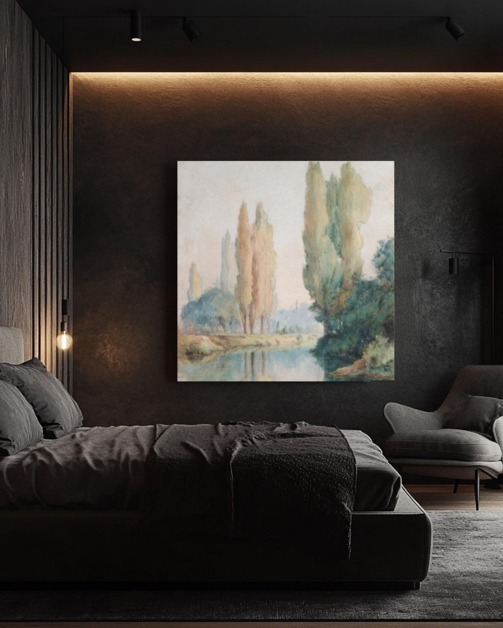 Impressionist River Landscape Wall Art | Pastel Watercolor Canvas Print